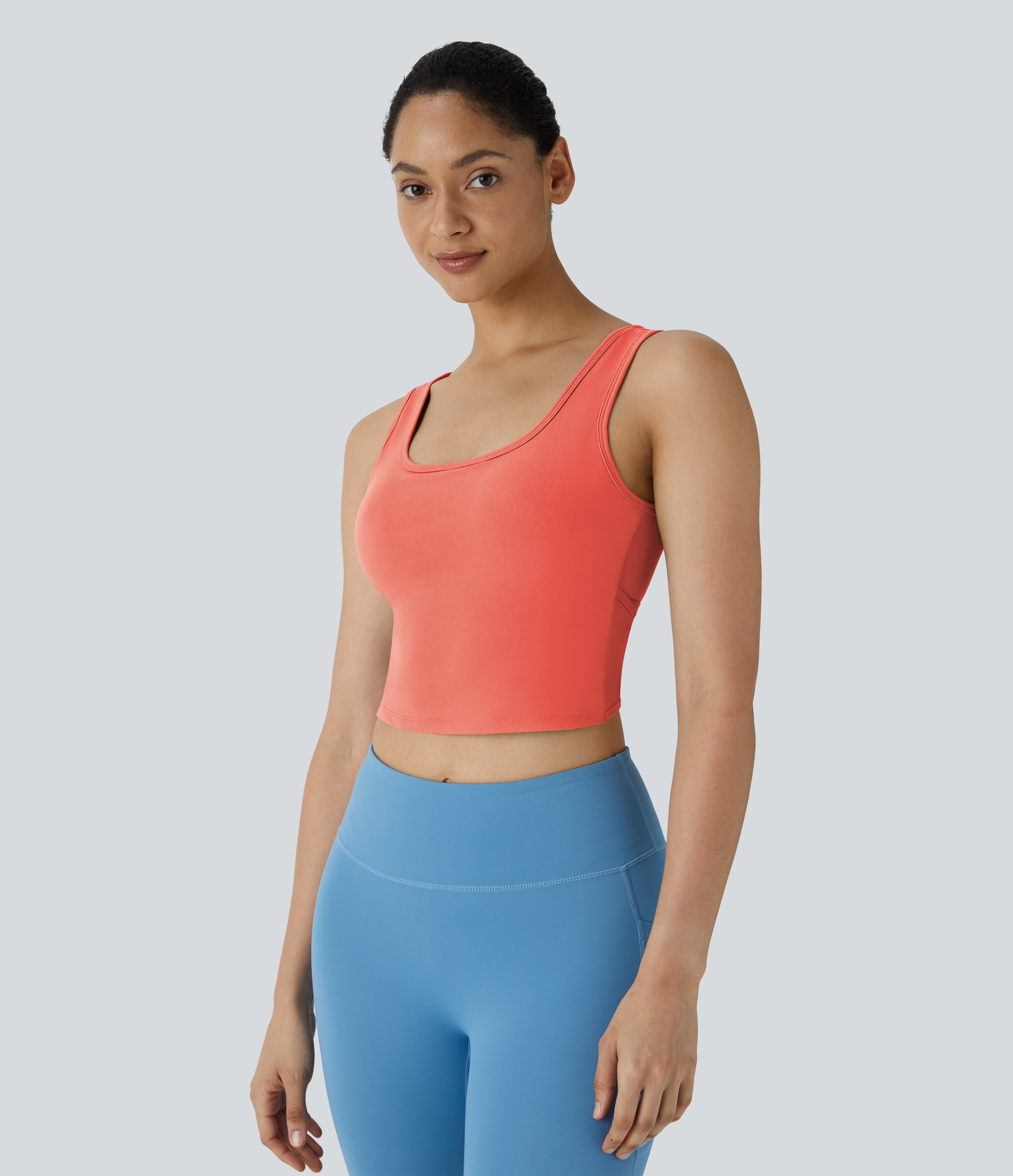 Halara U Neck Backless Crossover Barre Ballet Dance Tank Top Tank Top - Fusion Coral - L golf tops halter top tunic tops sleeveless tops 