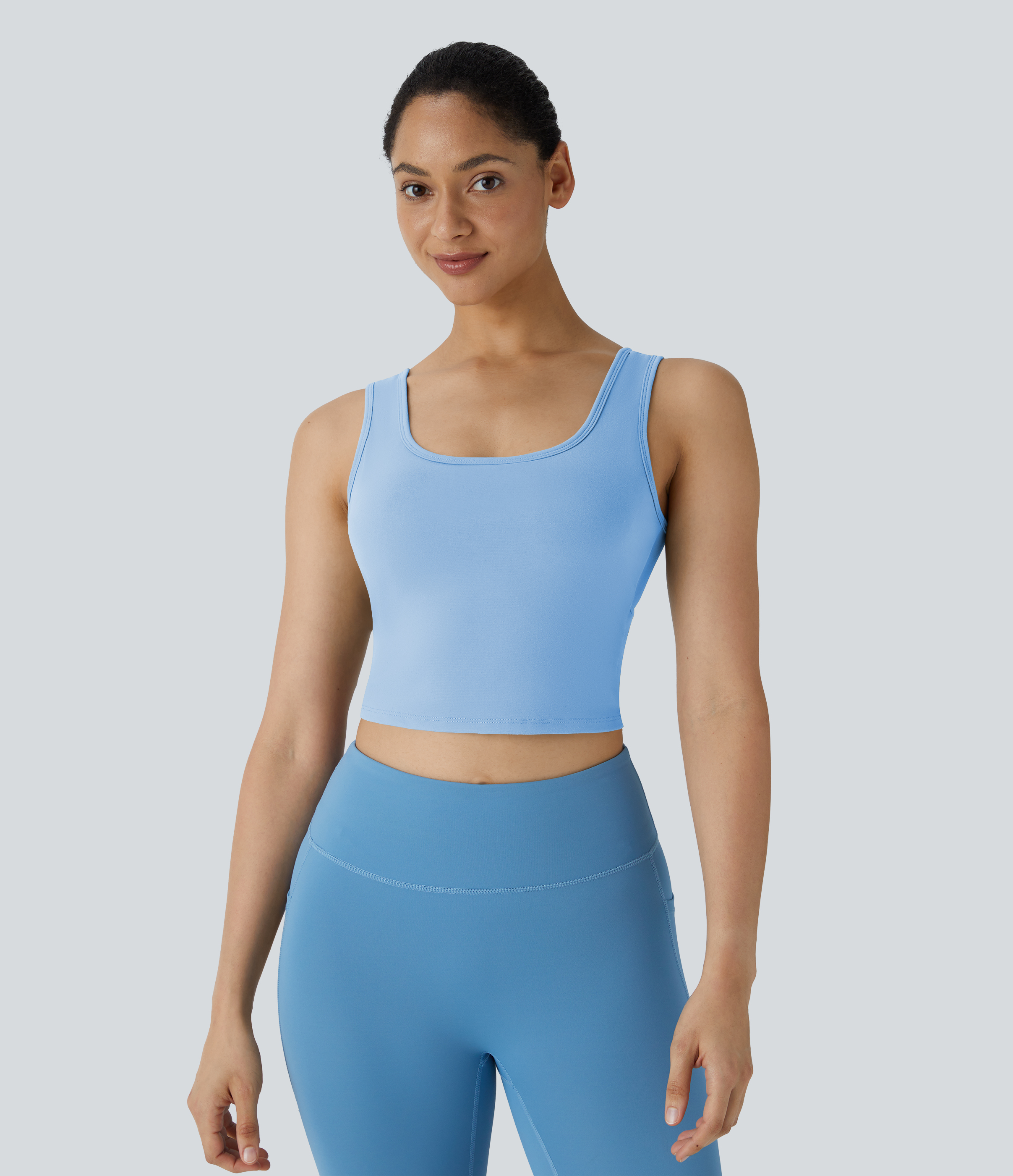 Halara U Neck Backless Crossover Barre Ballet Dance Tank Top Tank Top - Fresh Blue - M golf tops halter top tunic tops sleeveless tops 