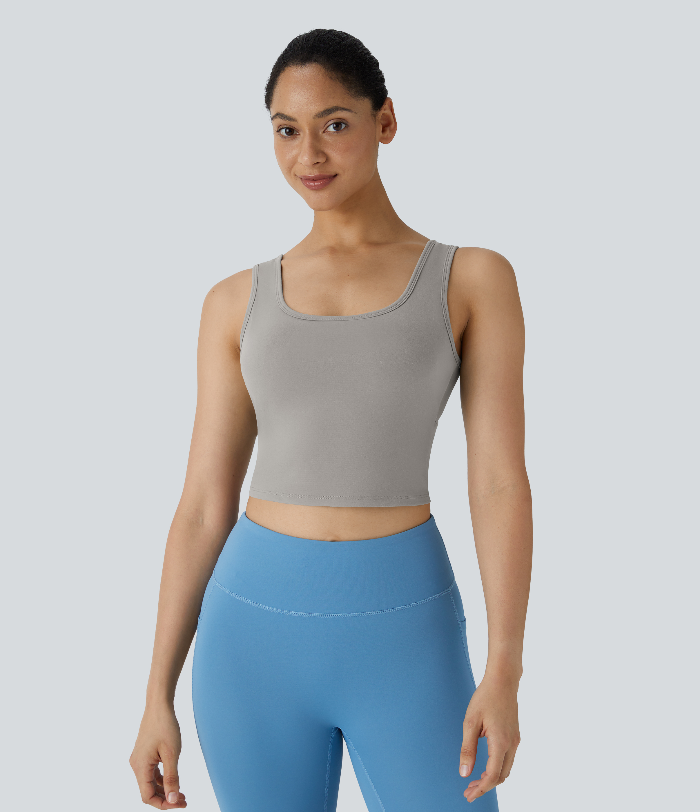 Halara U Neck Backless Crossover Barre Ballet Dance Tank Top Tank Top - Ghost Gray - XS golf tops halter top tunic tops sleeveless tops 