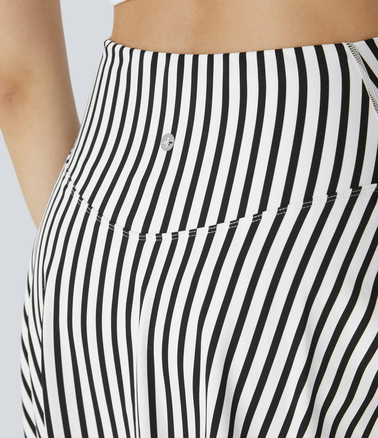 Halara High Waisted Crossover 2-in-1 Side Pocket Striped Mini Tennis Skirt  - White Black Stripe - XL(regular) midi skirt a line skirt 