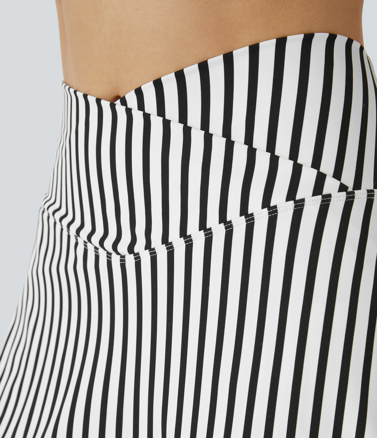Halara High Waisted Crossover 2-in-1 Side Pocket Striped Mini Tennis Skirt  - White Black Stripe - XL(regular) midi skirt a line skirt 