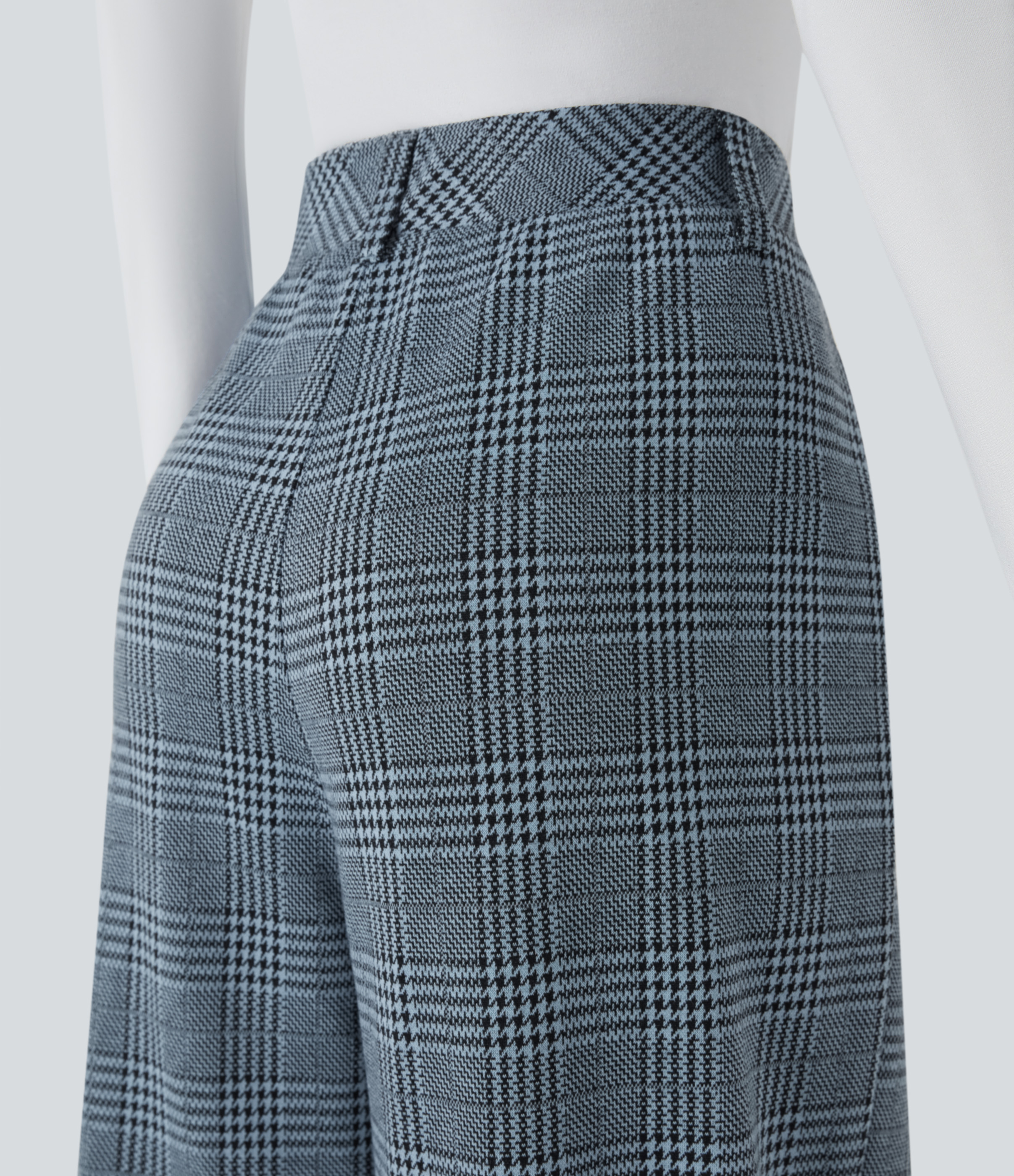 Halara High Waisted Side Pocket Wide Leg Houndstooth Plaid Casual Pants  - Grey Houndstooth Plaid - XS(regular) sweatpants jogger pants 