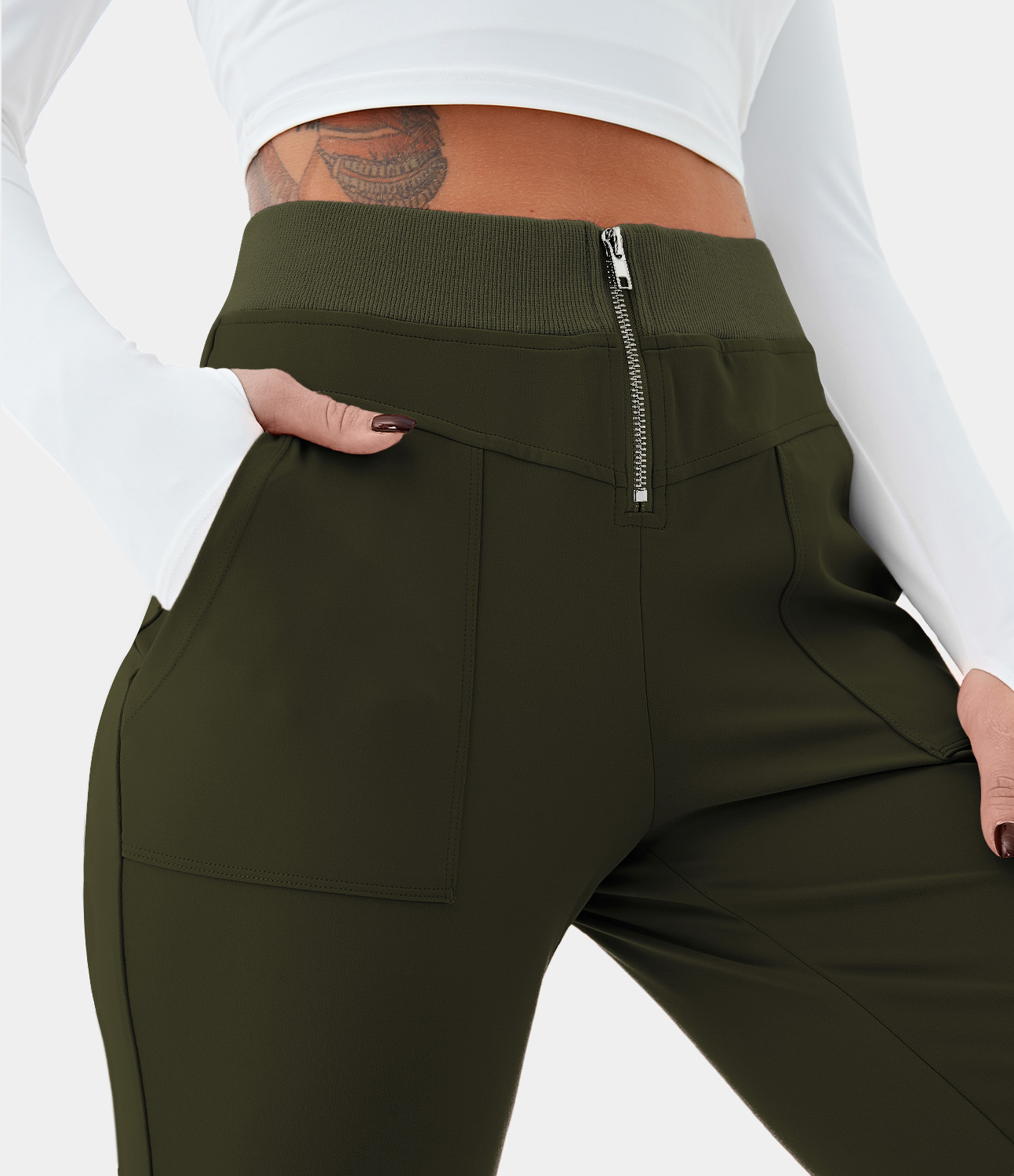 Women's High Waisted Zipper Side Pocket Plain Pants HALARA