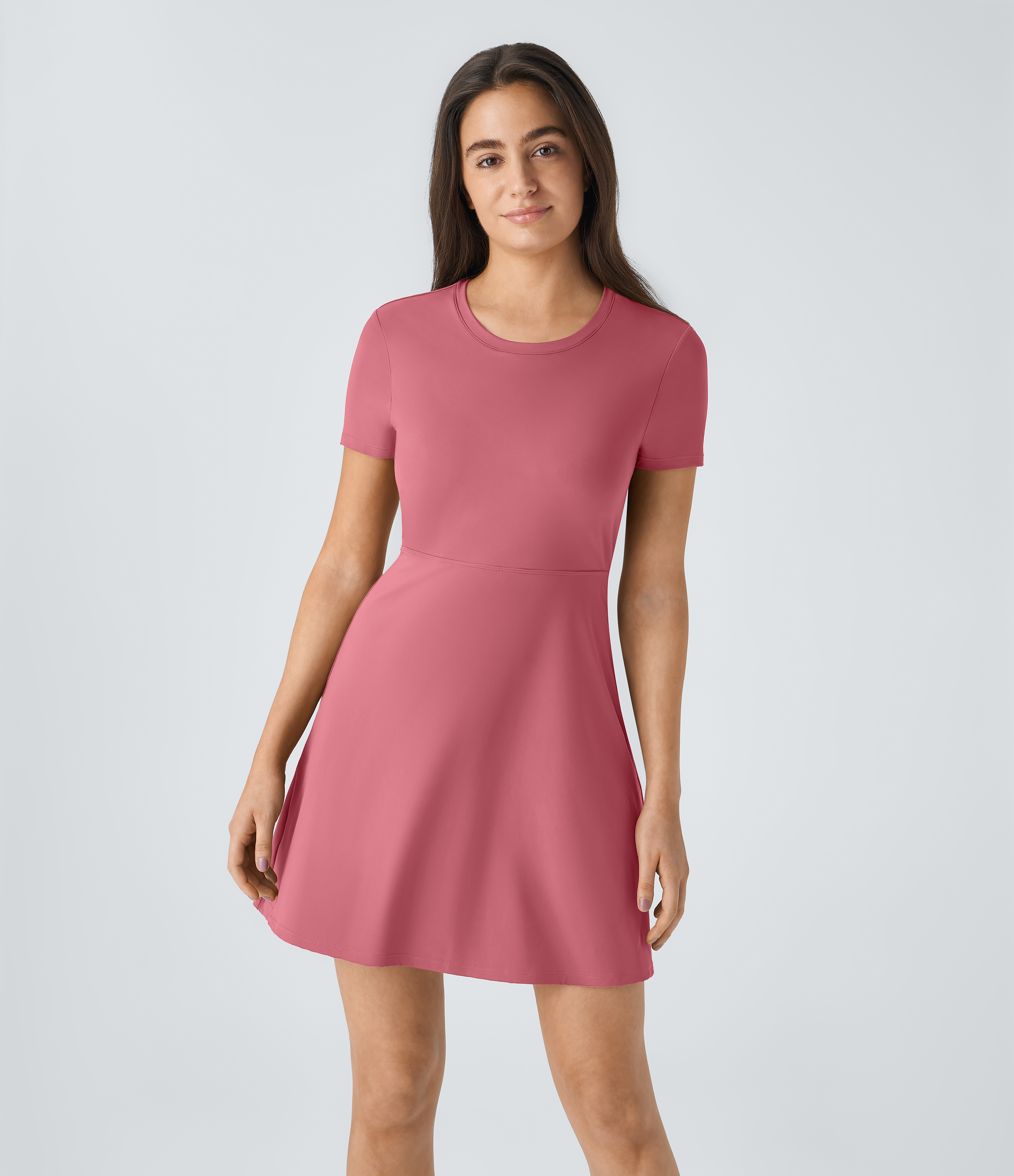 Halara Backless Twisted Cut Out Flare Mini Dance Active Dress Workout Dress - Begonia Rouge - L 