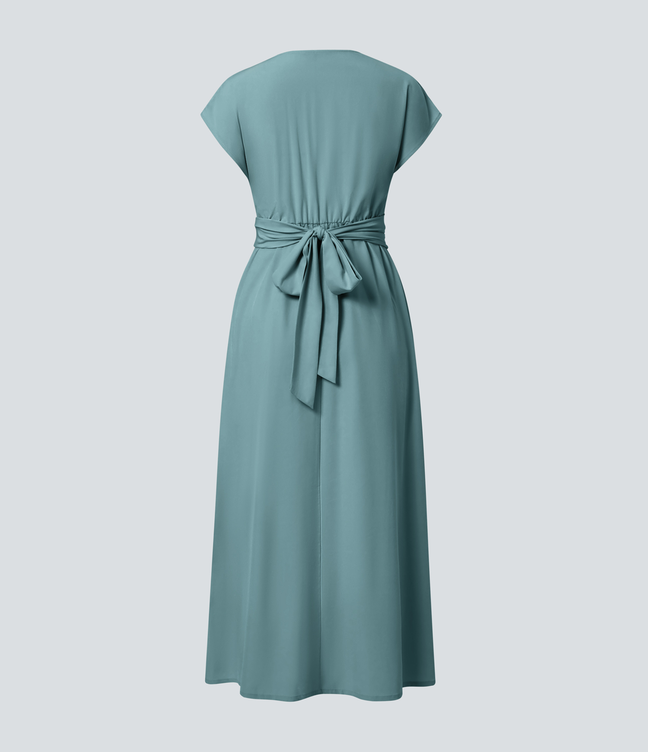 Halara Breezefulв„ў V Neck Short Sleeve Side Pocket Tie Back Quick Dry Midi Casual Dress Casual Dress - Stone Blue - XS slip dress beach dress 