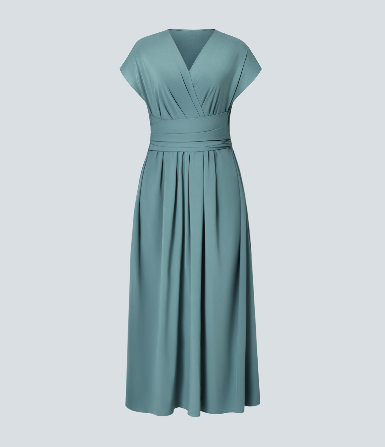Halara Breezefulв„ў V Neck Short Sleeve Side Pocket Tie Back Quick Dry Midi Casual Dress Casual Dress - Stone Blue - XS slip dress beach dress 