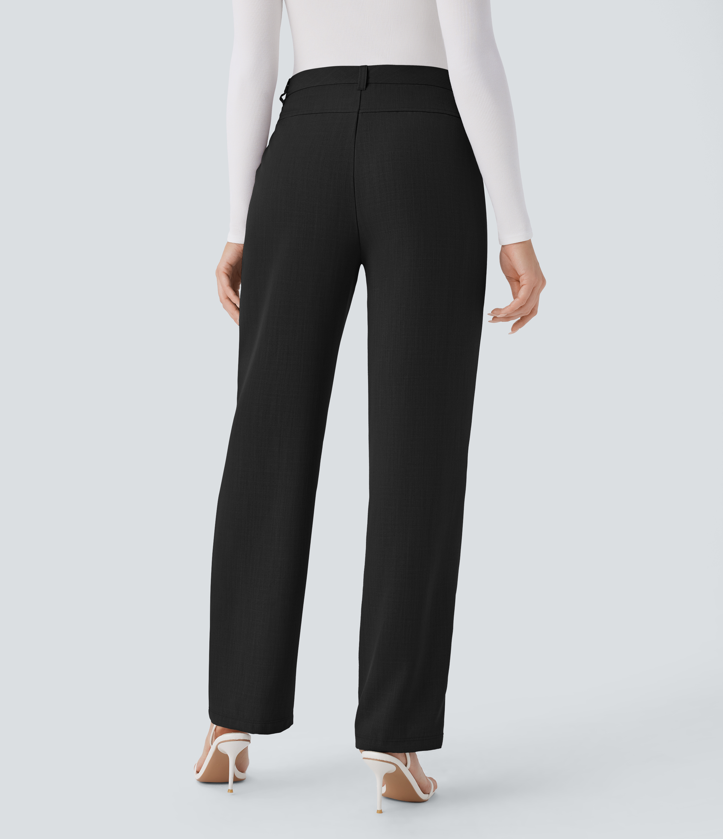 Halara High Waisted Side Pocket Straight Leg Work Pants  - Black - XL(regular) sweatpants jogger pants stacked sweatpants cargo joggers 