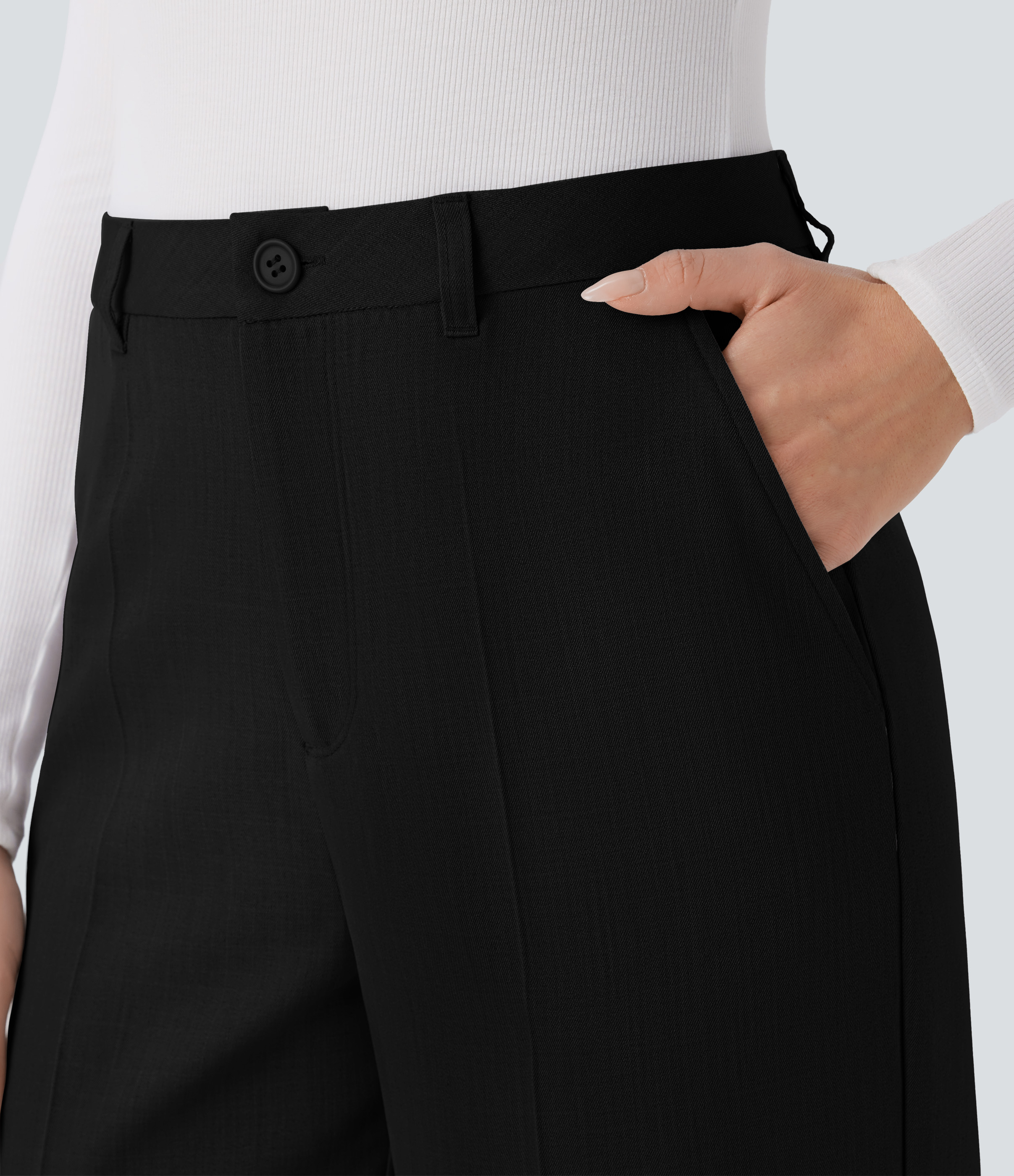 Halara High Waisted Side Pocket Straight Leg Work Pants  - Black - XL(regular) sweatpants jogger pants stacked sweatpants cargo joggers 