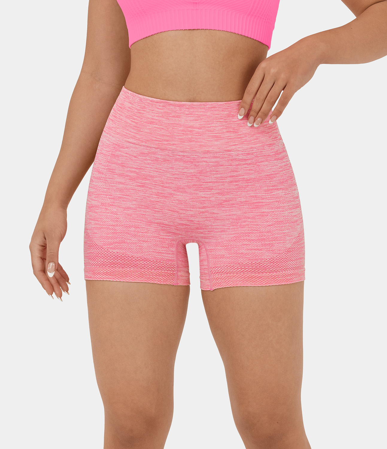 Halara Seamless Flow High Waisted Butt Lifting Ruched Deep Dye Yoga Biker Shorts 3.5``  - Mottled Rose Pink - M biker shorts women 