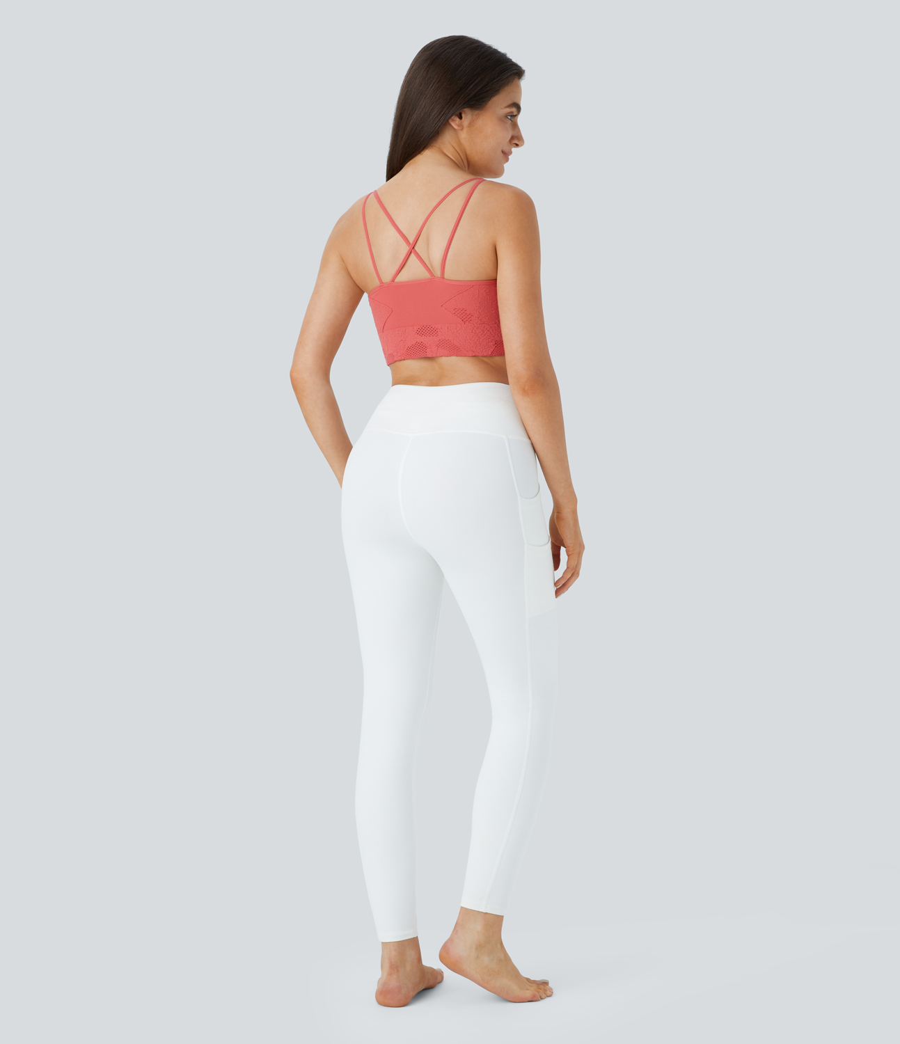 Halara Seamless Flow Low Support Backless Crisscross Jacquard Yoga Sports Bra  - Porcelain Rose - M push up bra strapless bra backless bra 