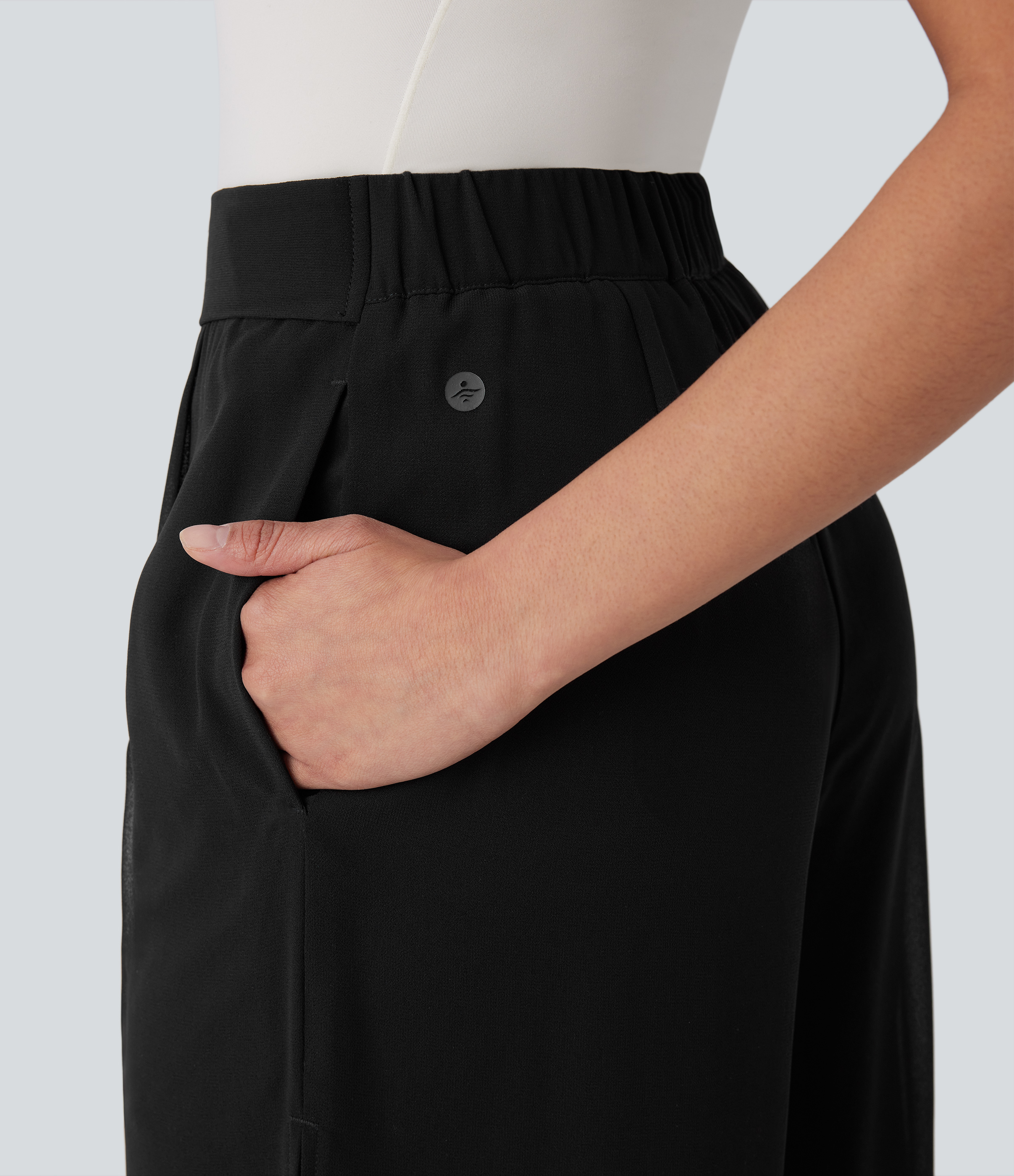 Halara Breezefulв„ў High Waisted Tie Front Invisible Zipper Side Pocket Straight Leg Sheer Chiffon Flowy Quick Dry Work Pants  - Black - XS(regular) 
