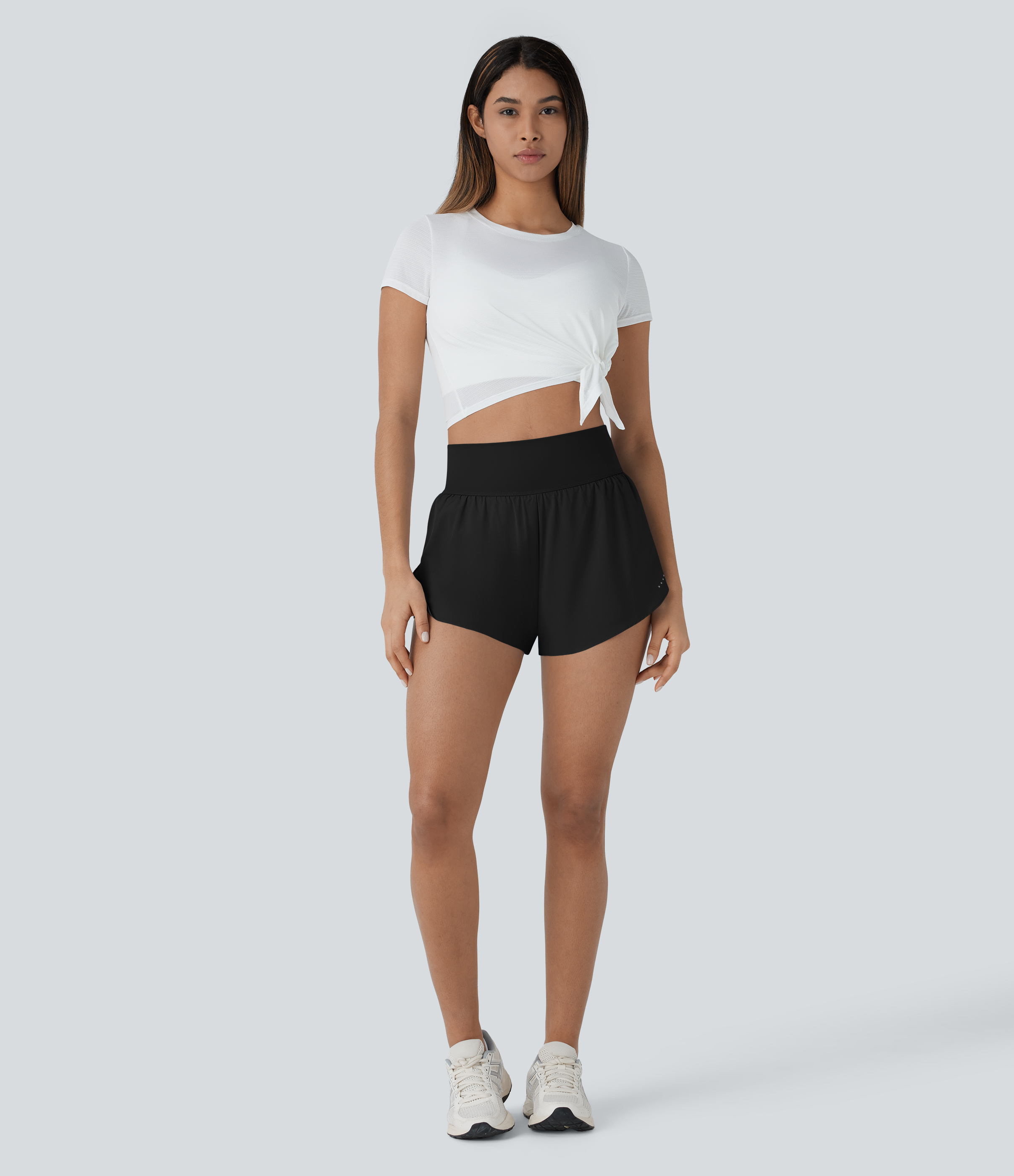 Halara Softlyzeroв„ў QuickDry High Waisted Reflective Dots Crossover Hem 2-in-1 Side Pockets Quick Dry Running Shorts Gym Short - Black - S 