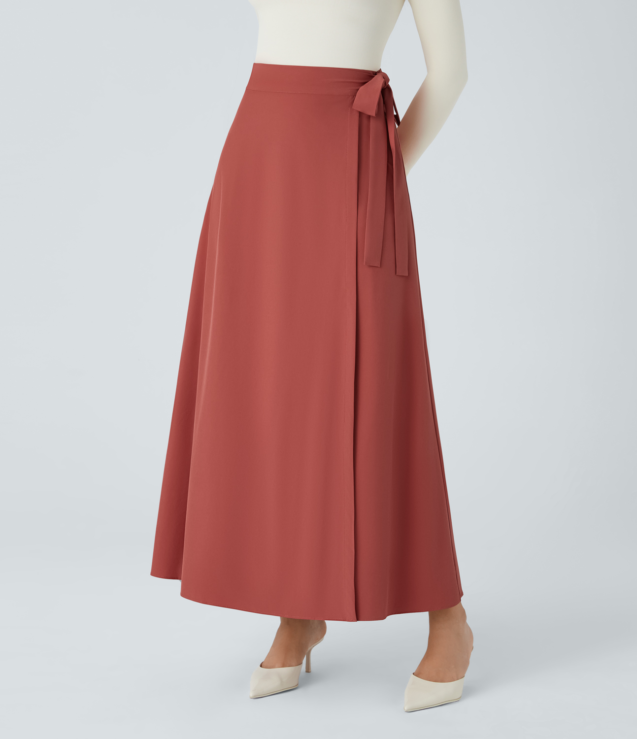 Halara Breezefulв„ў High Waisted Wrapped Tie Side Quick Dry Maxi Casual Skirt  - Kapok Red - M(regular) 