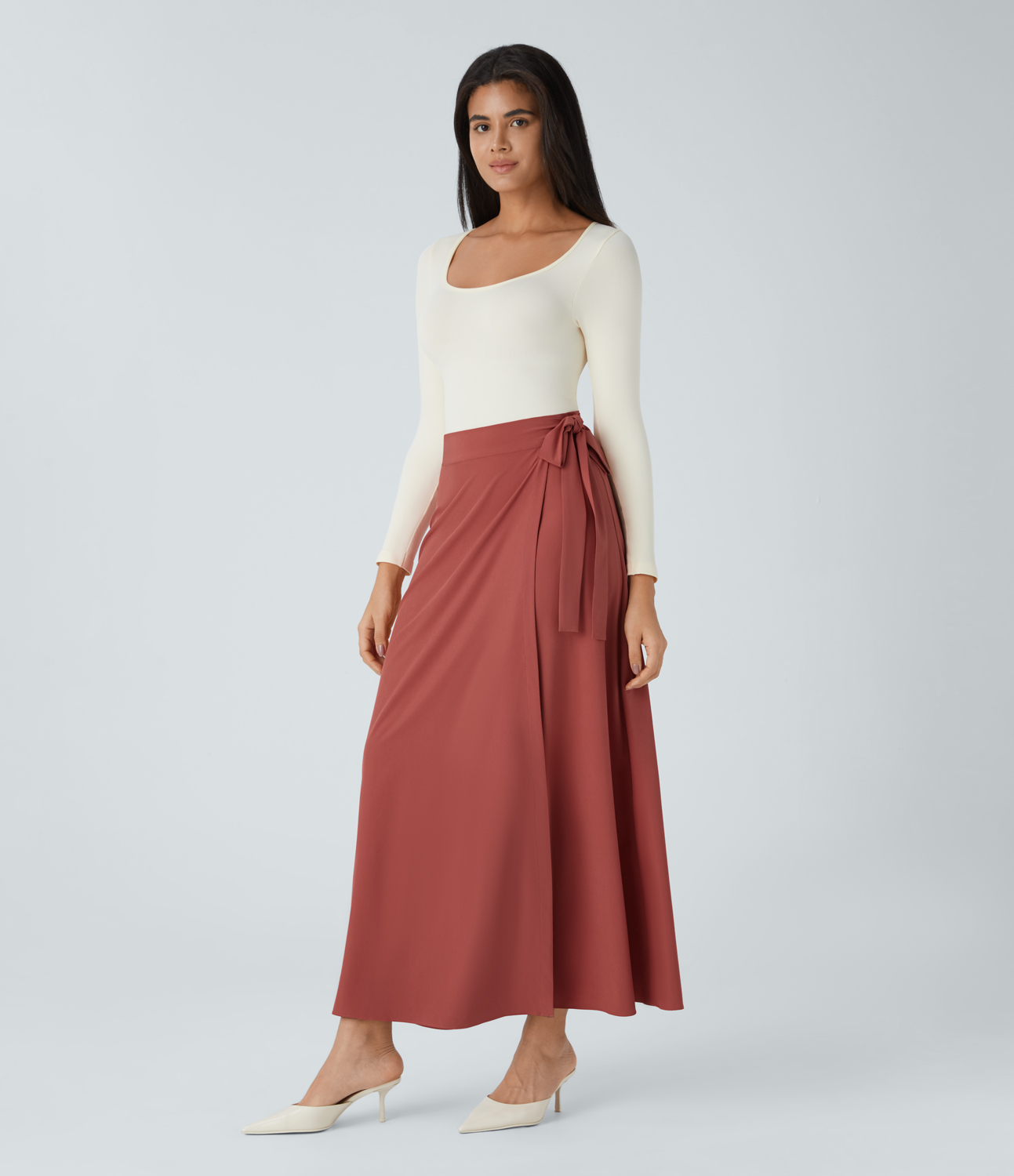 Halara Breezefulв„ў High Waisted Wrapped Tie Side Quick Dry Maxi Casual Skirt  - Kapok Red - M(regular) 