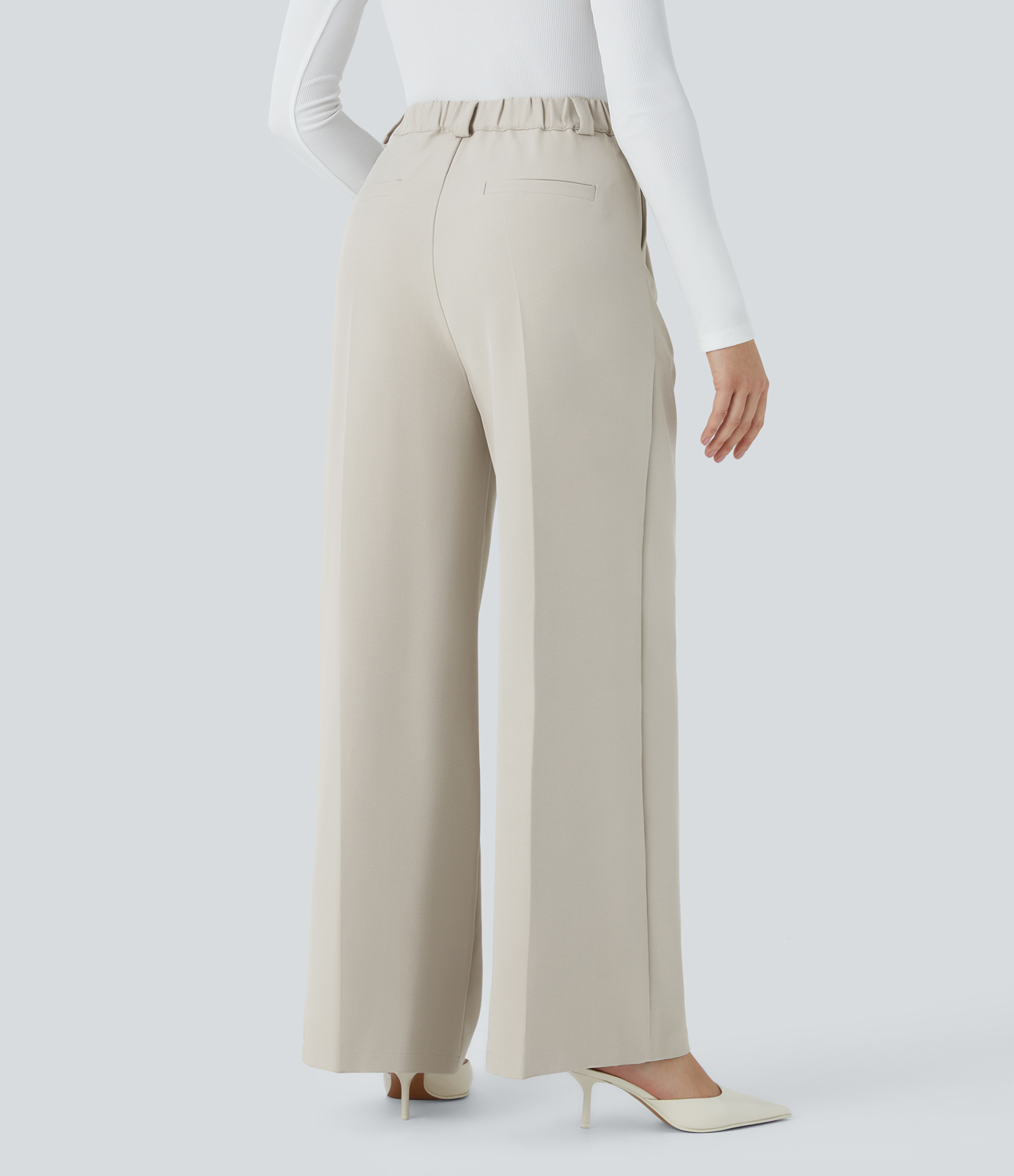 Halara High Waisted Zipper Plicated Side Pocket Wide Leg Work Pants  - Silver Birch - XL(regular) sweatpants jogger pants stacked sweatpants 