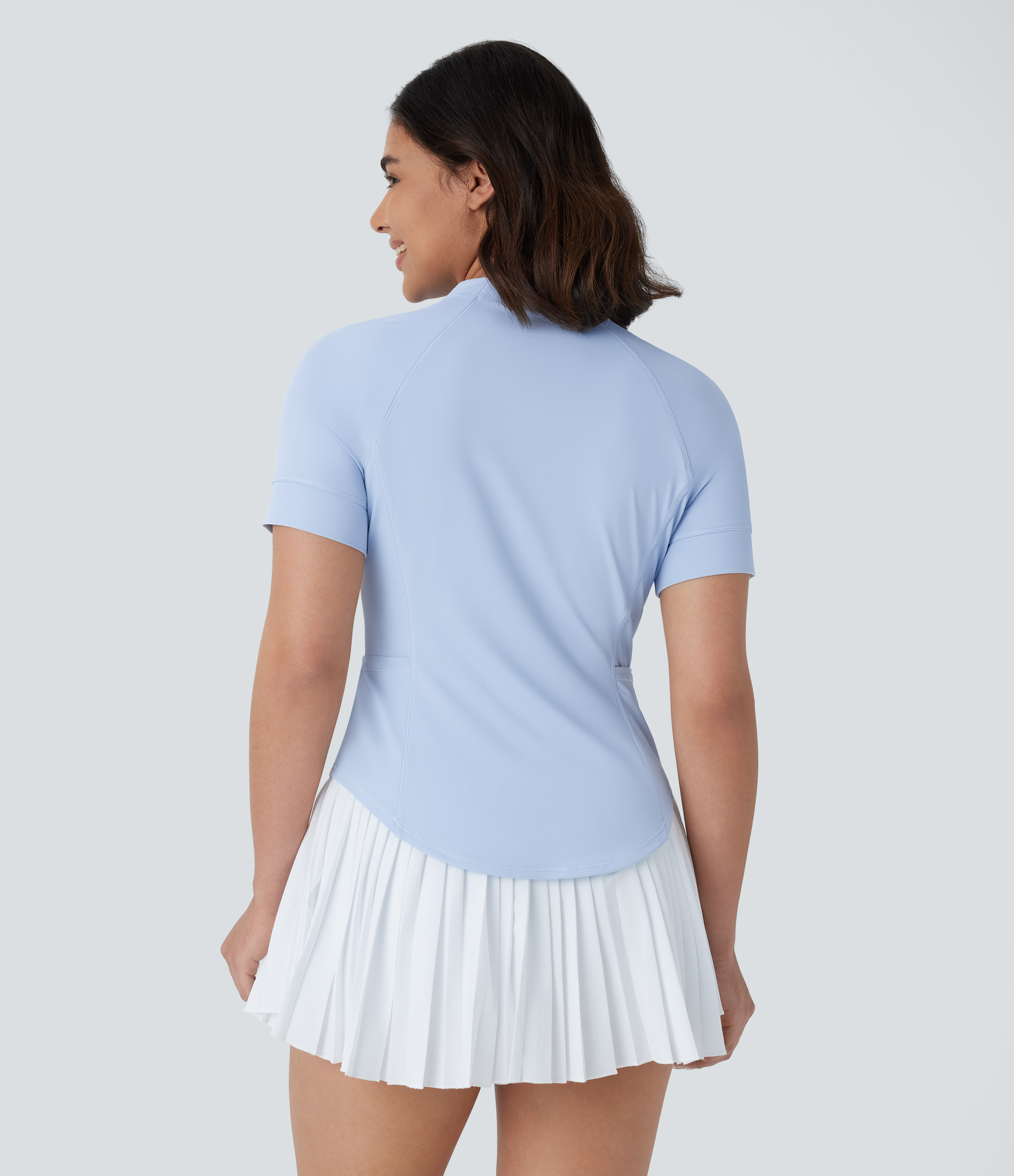 Halara Stand Collar Zipper Side Pocket Curved Hem Golf Sports Top  - Cool Ice Blue - XL 