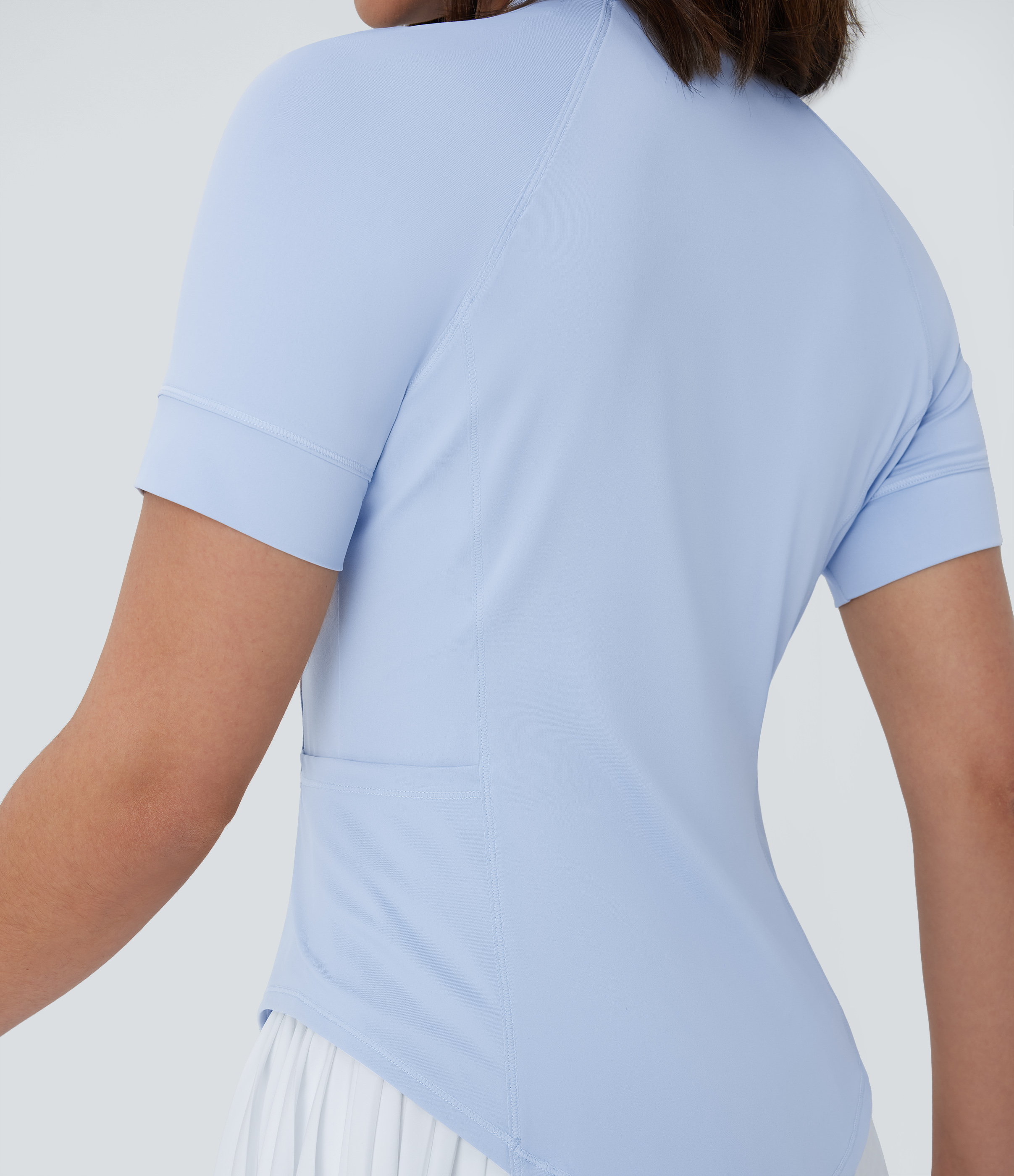 Halara Stand Collar Zipper Side Pocket Curved Hem Golf Sports Top  - Cool Ice Blue - XL 