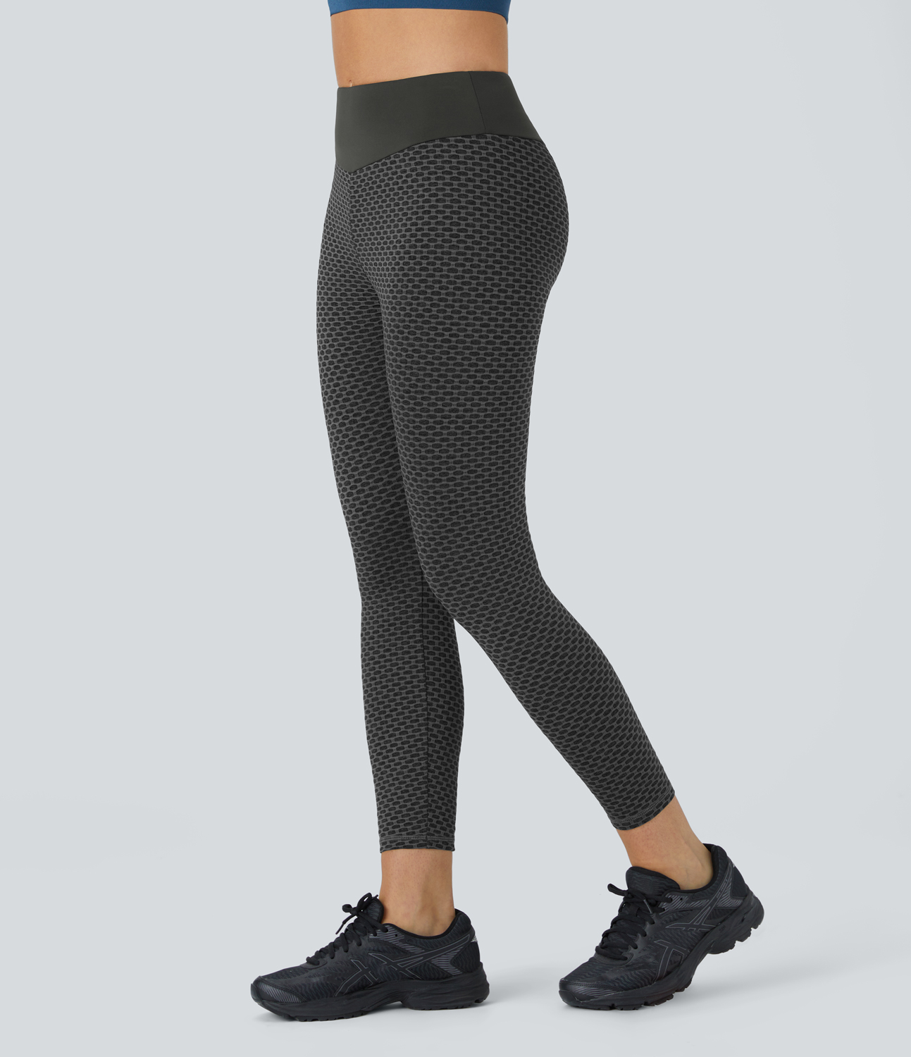 Halara High Waisted Ruched Honeycomb Yoga Leggings  - Lead Grey - XS gym leggings leggings with pockets leggings with butt lift 
