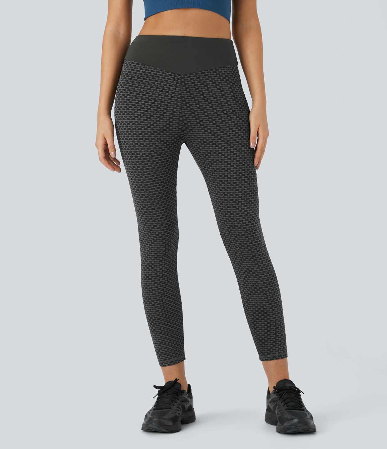 Halara High Waisted Ruched Honeycomb Yoga Leggings  - Lead Grey - XS gym leggings leggings with pockets leggings with butt lift 