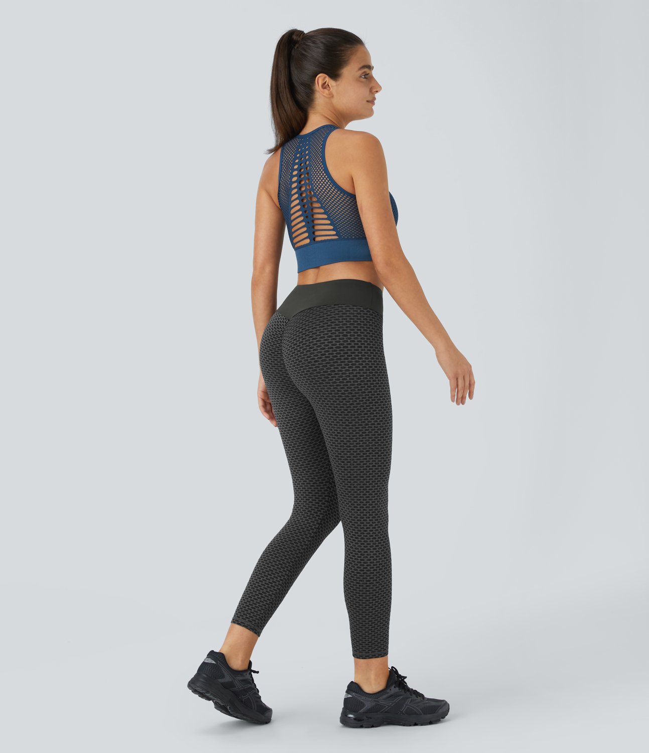 Halara High Waisted Ruched Honeycomb Yoga Leggings  - Lead Grey - XS gym leggings leggings with pockets leggings with butt lift 