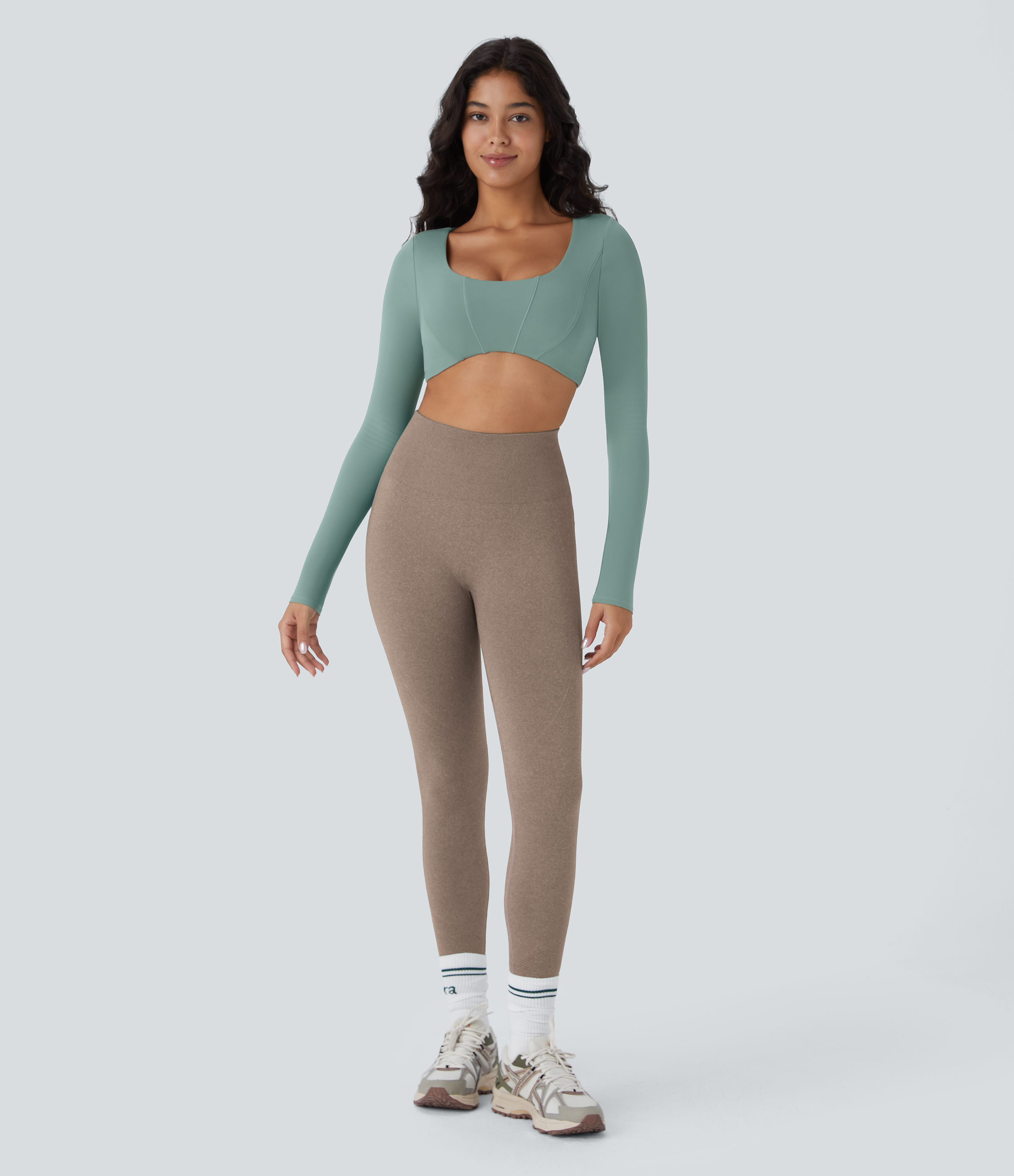 Halara Seamless Flow High Waisted Tummy Control Butt Lifting 7/8 Yoga Leggings  - Thick Earthy Brown - XS(7/8) gym leggings 