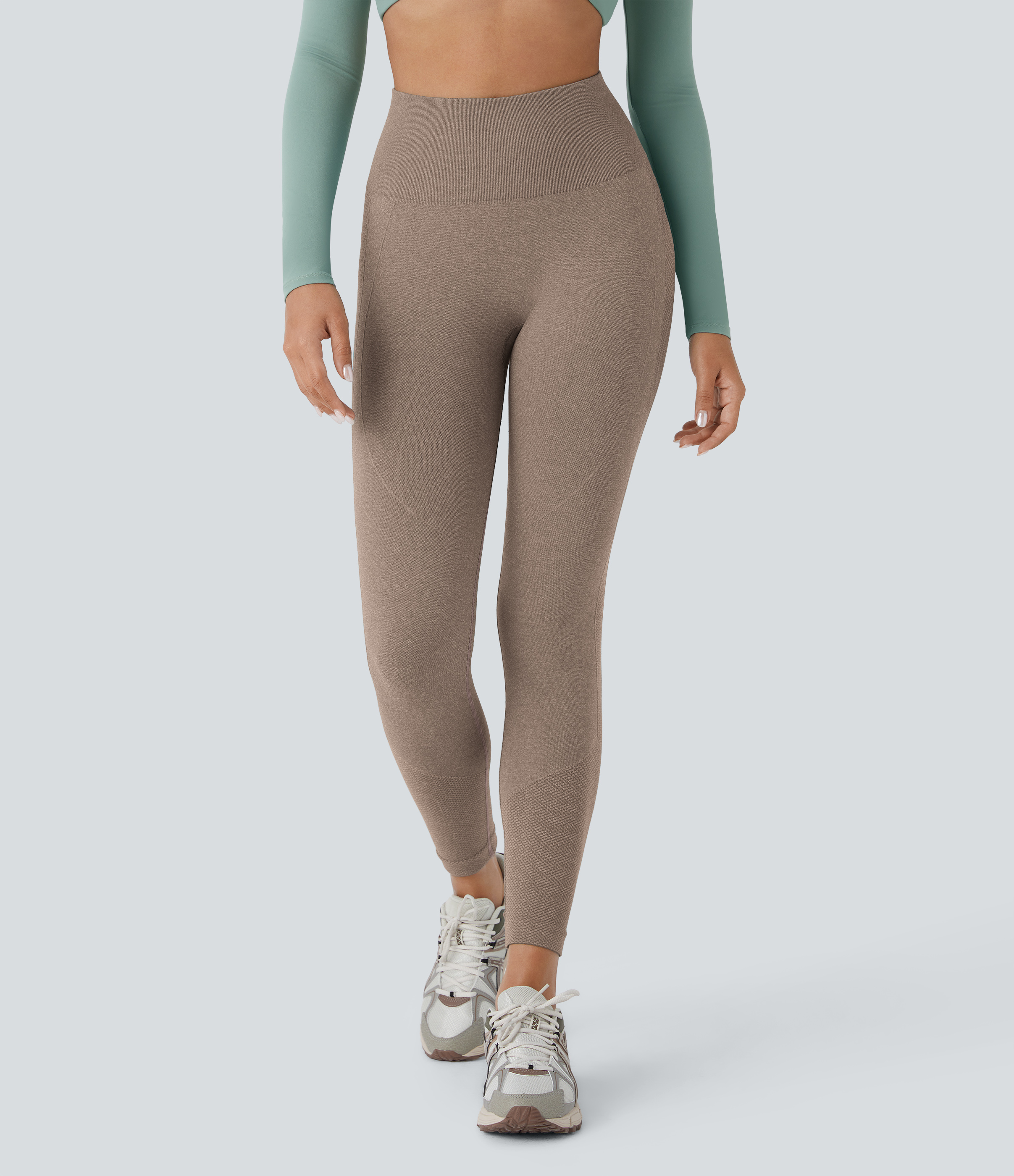 Halara Seamless Flow High Waisted Tummy Control Butt Lifting 7/8 Yoga Leggings  - Thick Earthy Brown - XS(7/8) gym leggings 