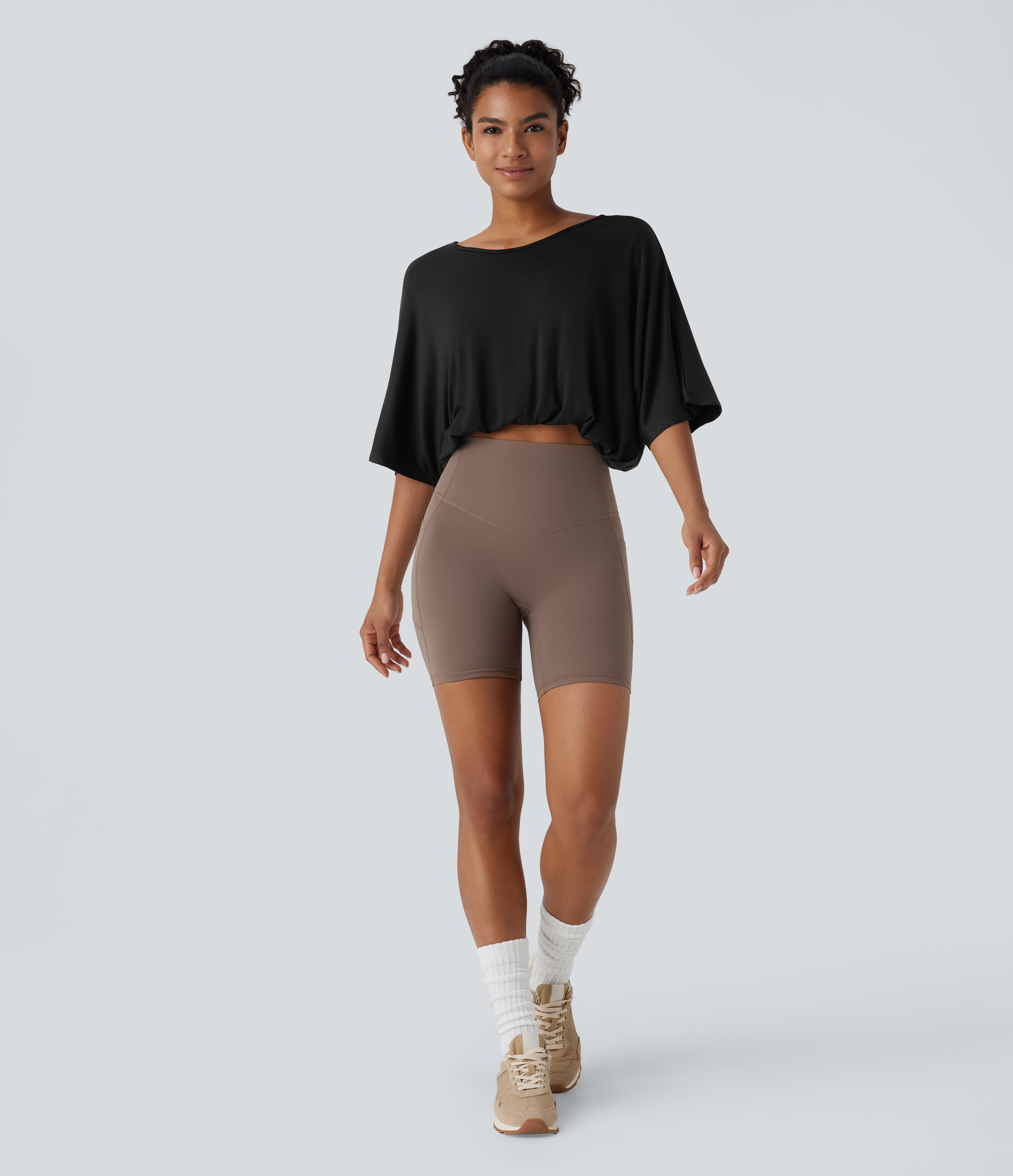 Halara Boat Neck Backless 3/4 Sleeve Cropped Casual Top Tank Top - Black - XS golf tops halter top tunic tops sleeveless tops backless top 