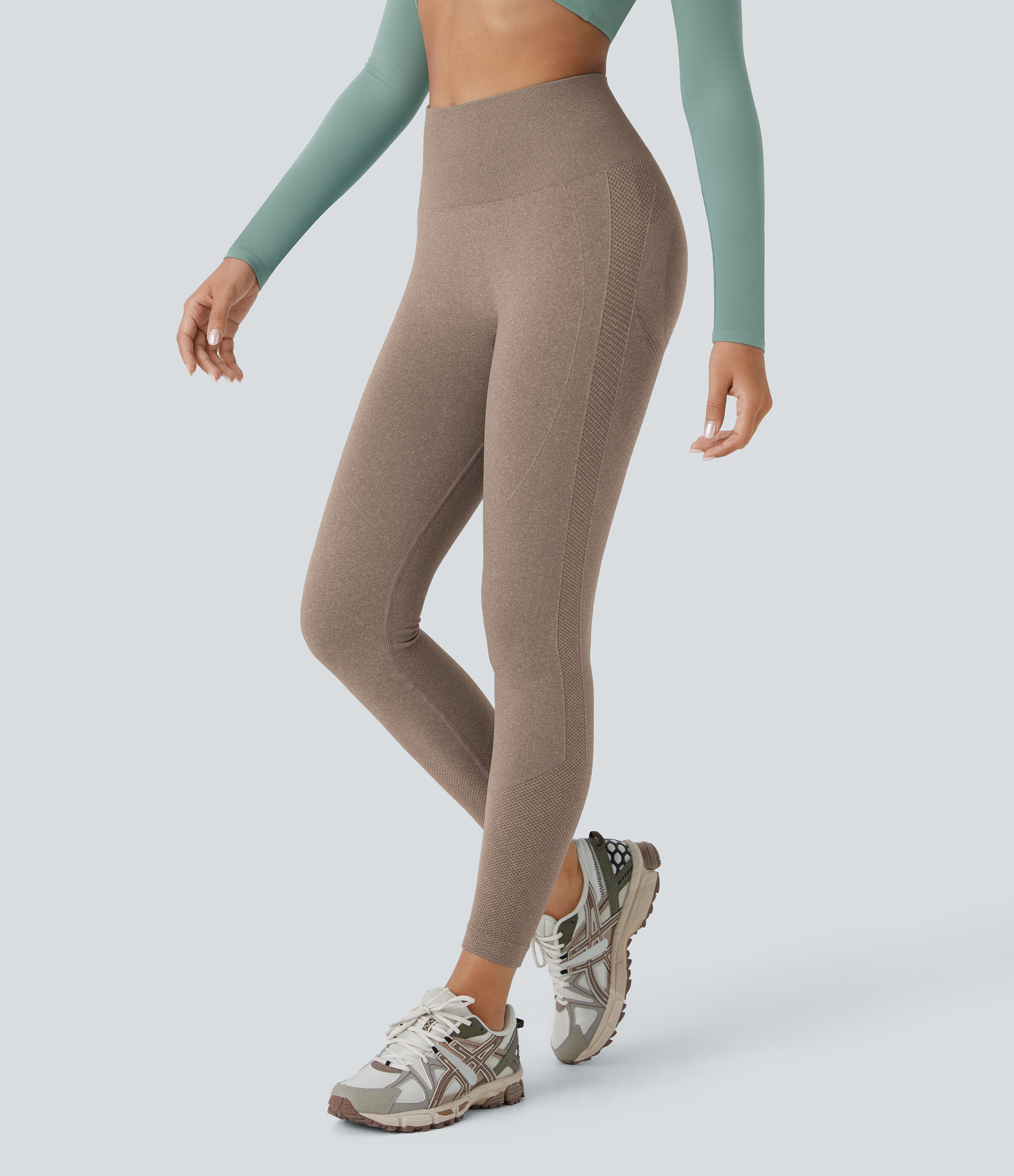 Halara Seamless Flow High Waisted Tummy Control Butt Lifting 7/8 Yoga Leggings  - Thick Earthy Brown - XS(7/8) gym leggings 