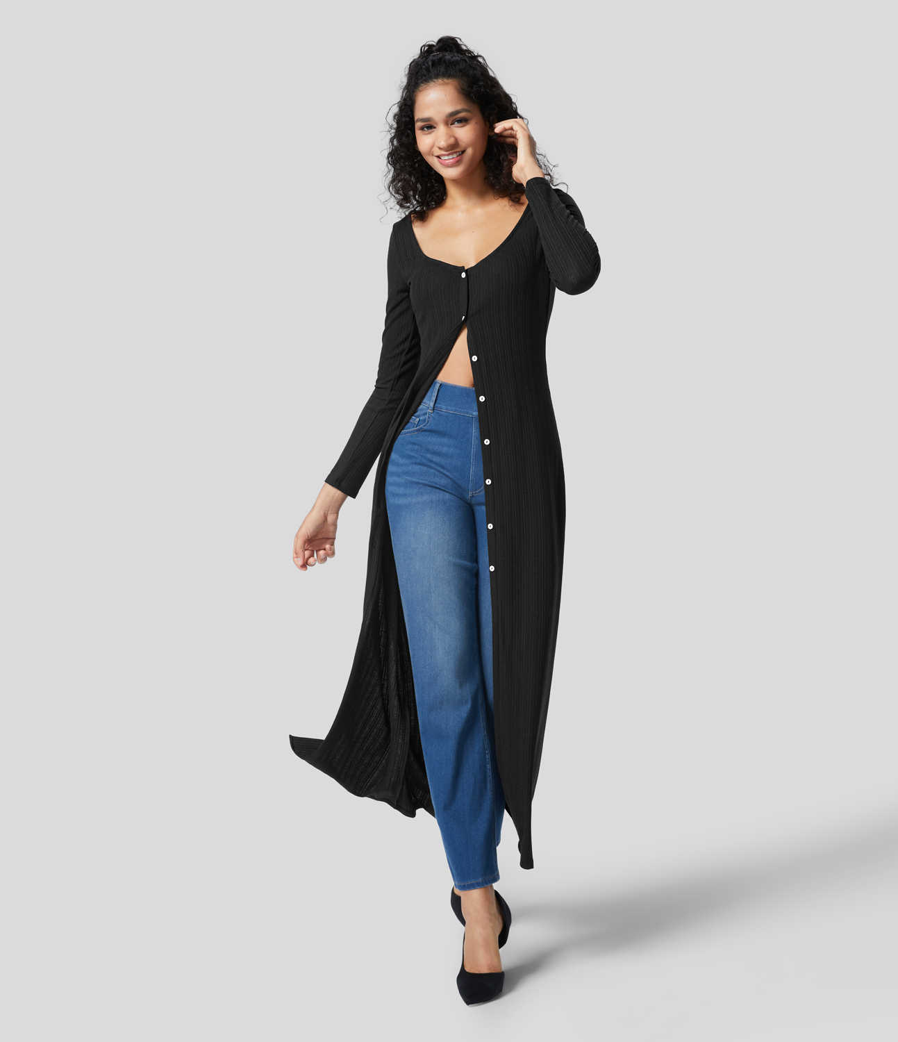 

Halara Button Long Sleeve Bodycon Maxi Casual Dress Casual Dress - Black -  slip dress beach dress ruched dress halter dress exercise dress