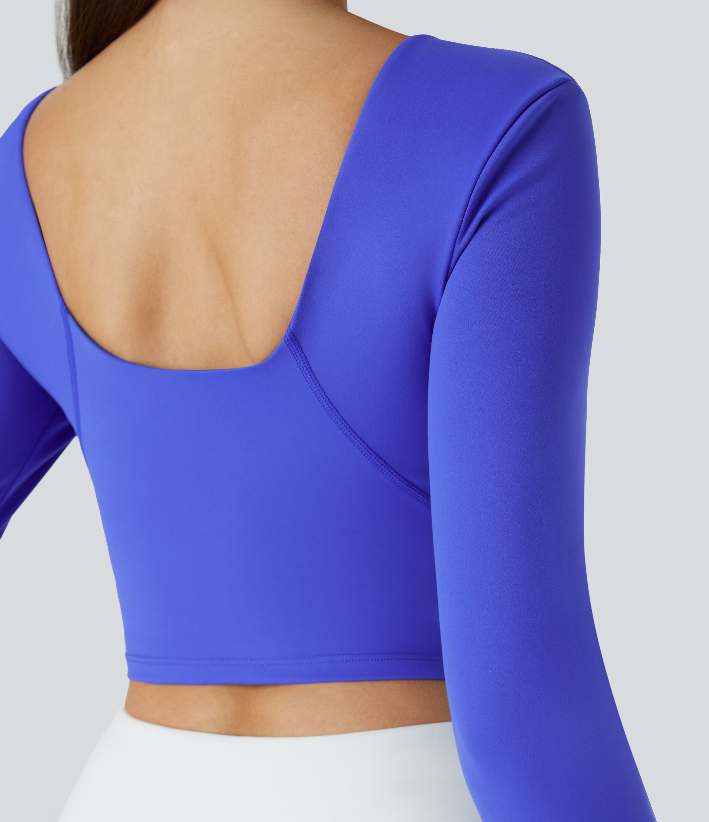 Halara Padded V Neck Backless Thumb Hole Cropped Yoga Sports Top  - Dazzling Blue - S 