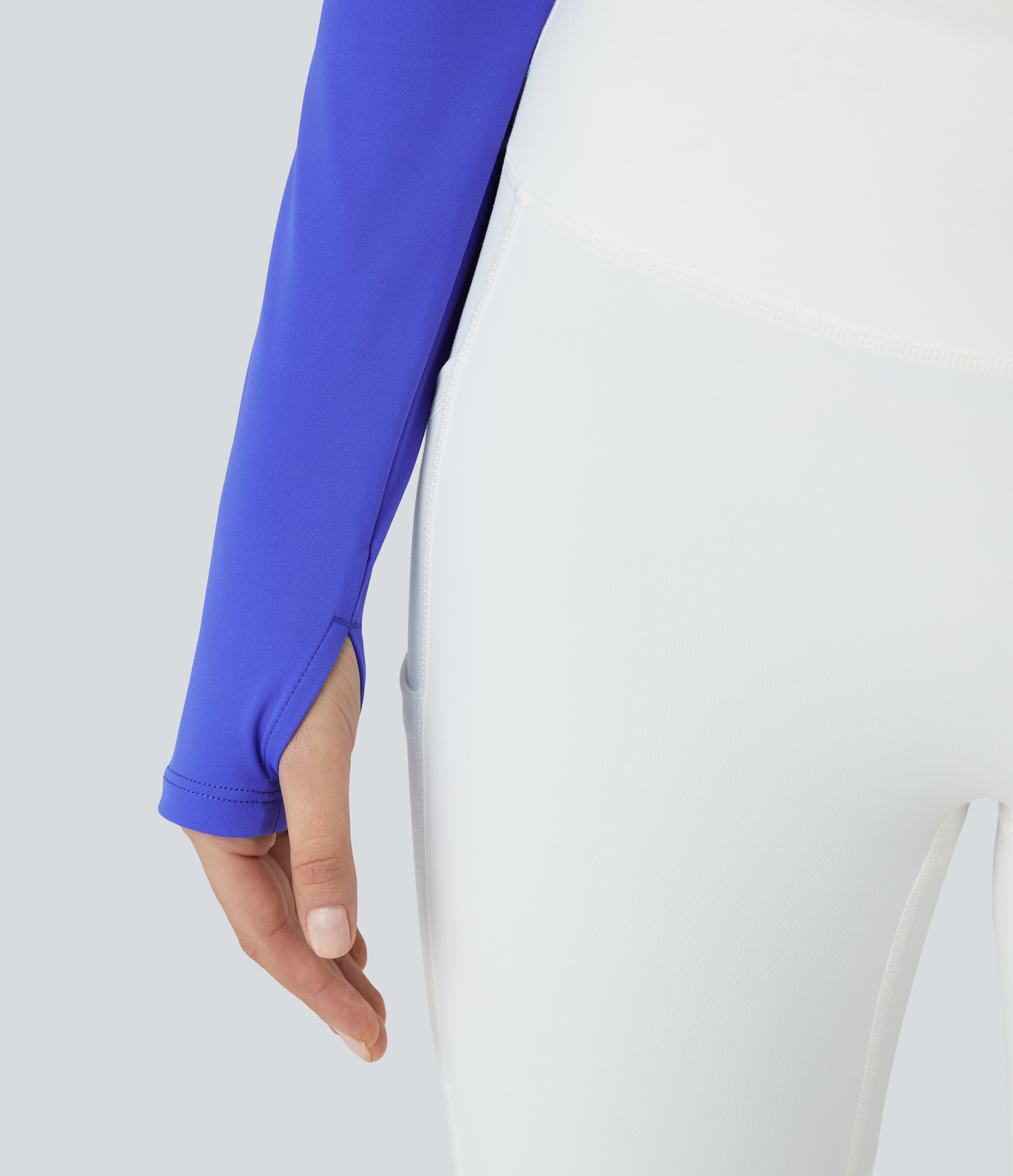 Halara Padded V Neck Backless Thumb Hole Cropped Yoga Sports Top  - Dazzling Blue - S 