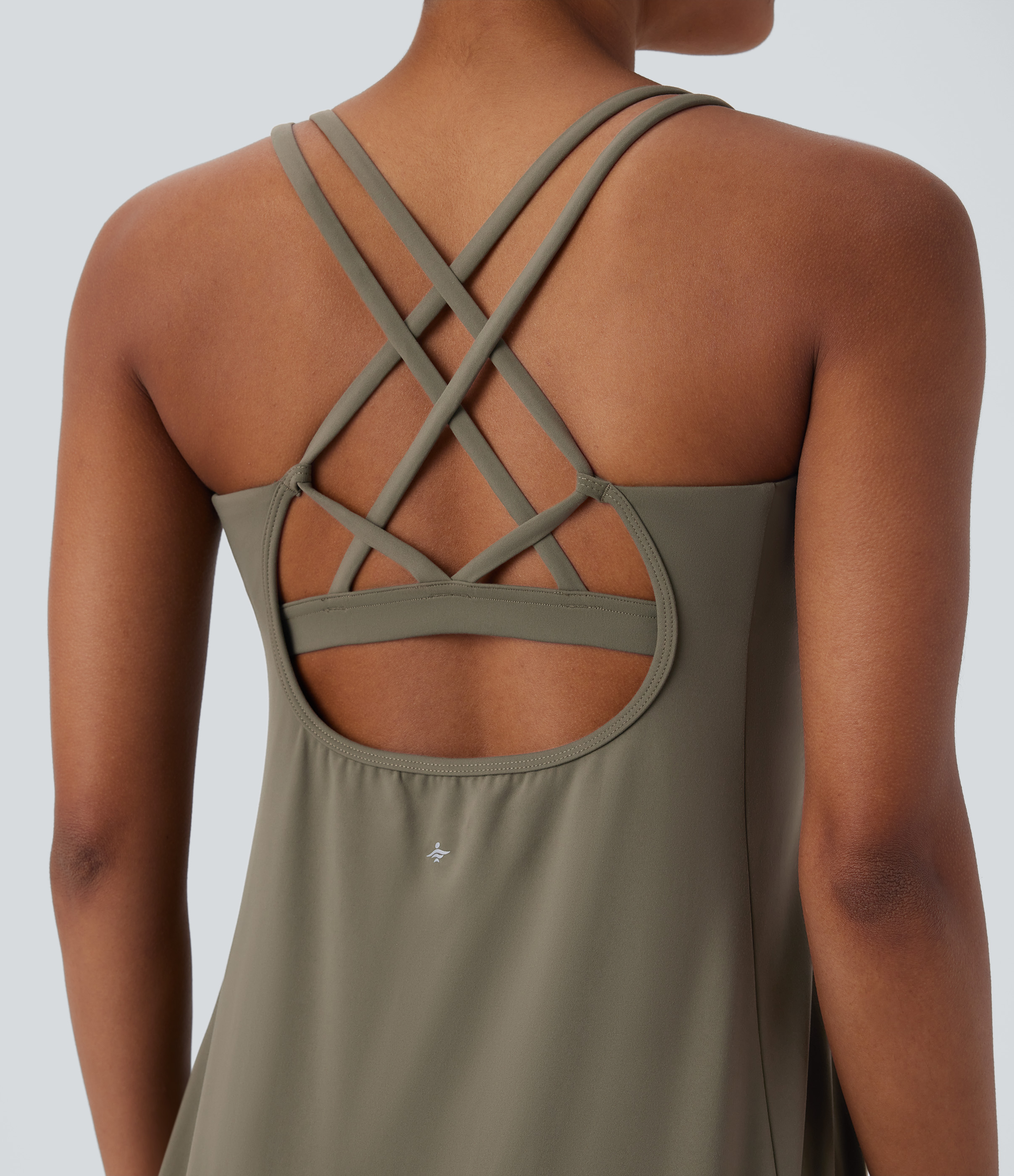 Halara Softlyzeroв„ў Plush Backless Crisscross Cut Out Side Pocket 2-Piece Mini Yoga Active Dress Workout Dress - Grass Grey Green - XL 
