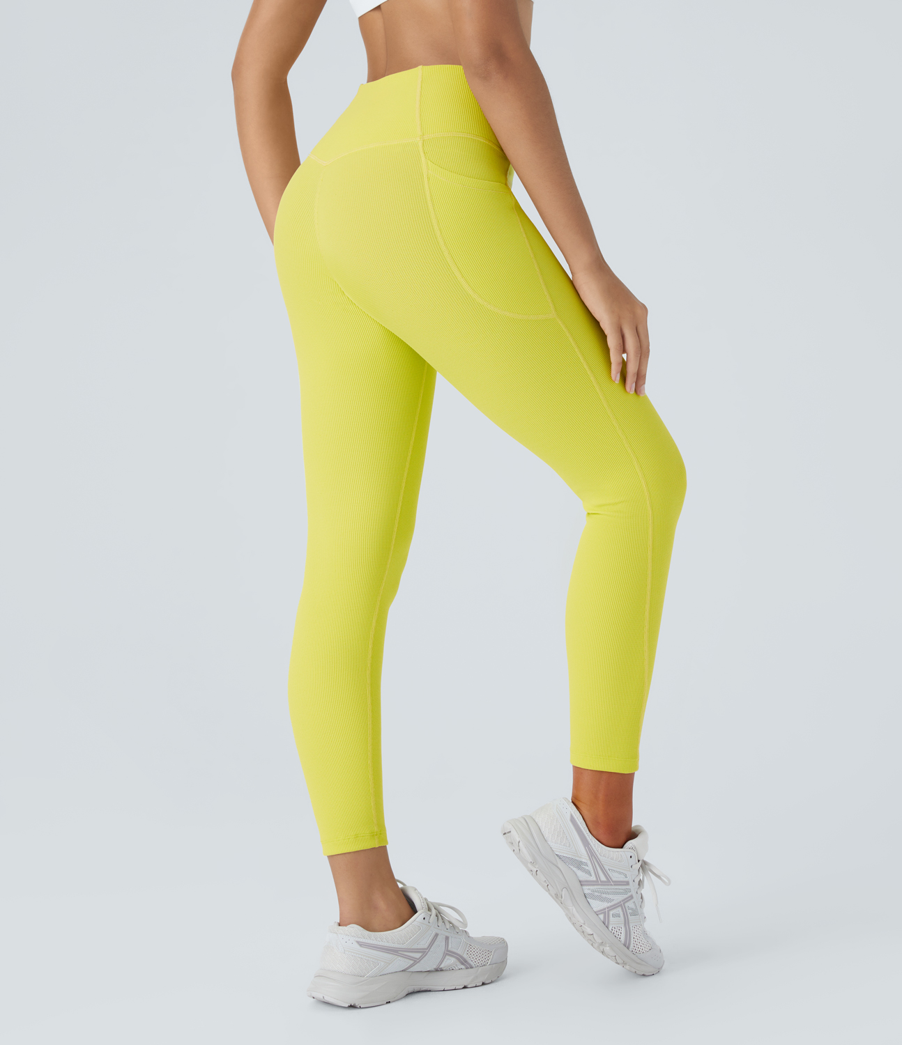 

Halara High Waisted Crossover Side Pocket Waffle Yoga 7/8 Leggings - Yellow Plum -  gym leggings leggings with pockets