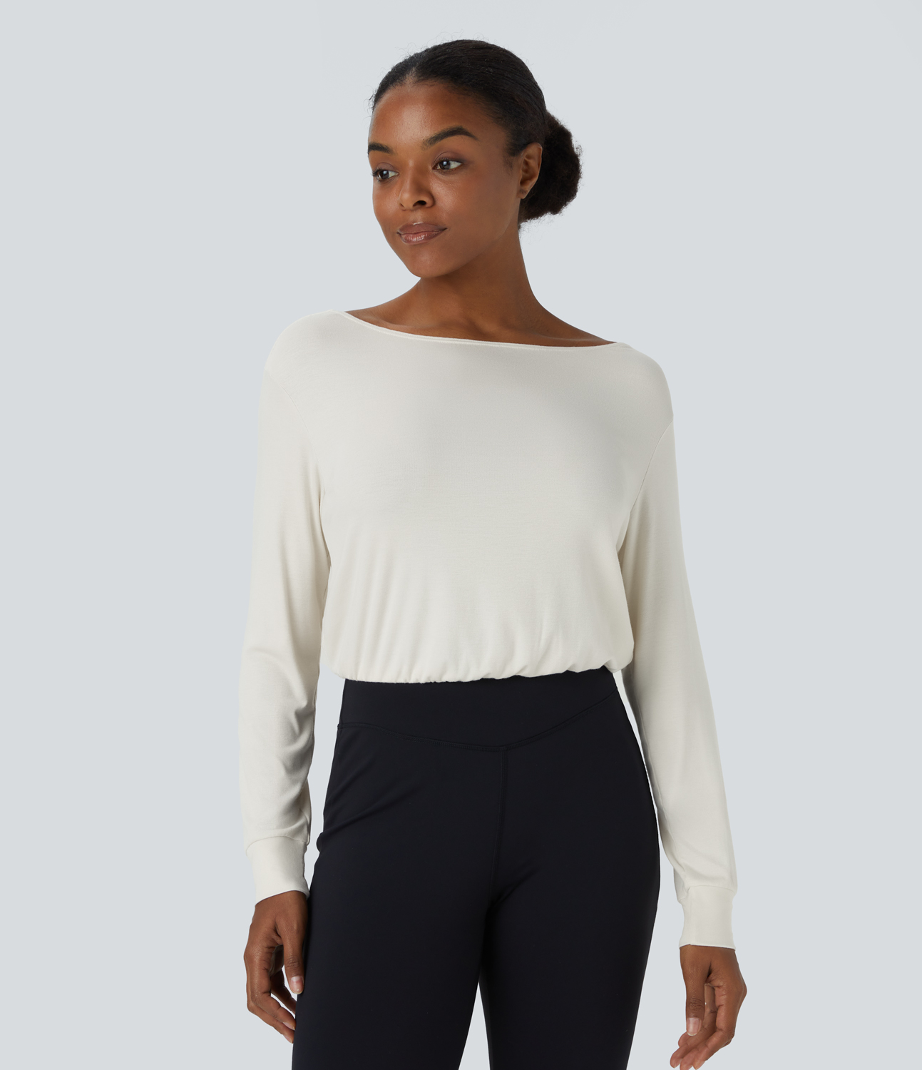 Halara Ribbed Backless Long Sleeve Casual Top Tank Top - Rice Khaki - S golf tops halter top tunic tops sleeveless tops backless top 