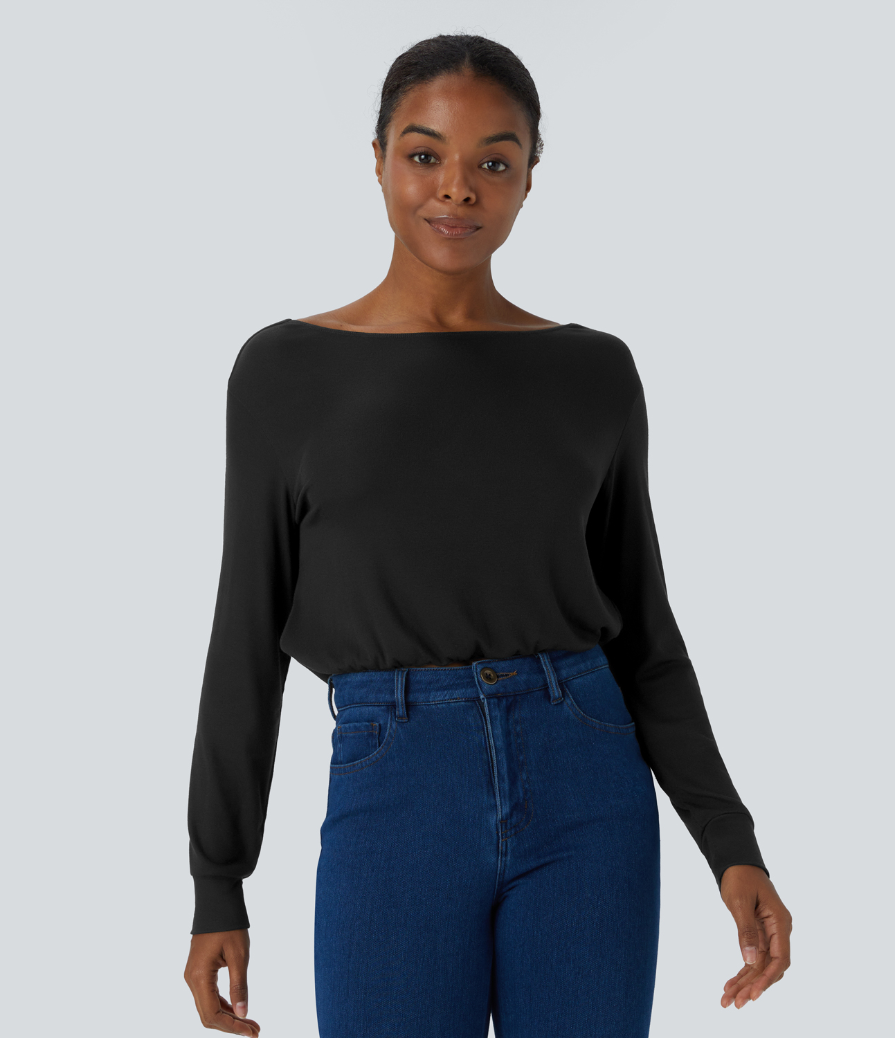 Halara Ribbed Backless Long Sleeve Casual Top Tank Top - Black - S golf tops halter top tunic tops sleeveless tops backless top 
