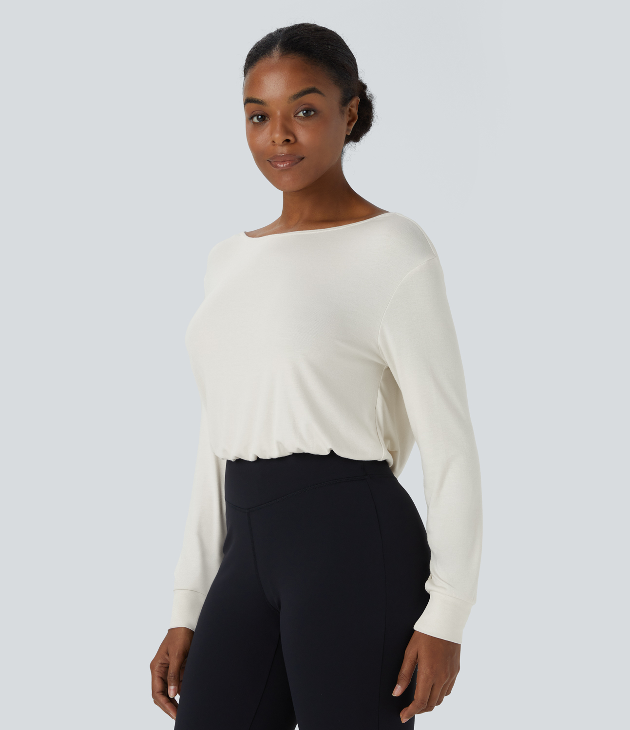 Halara Ribbed Backless Long Sleeve Casual Top Tank Top - Rice Khaki - S golf tops halter top tunic tops sleeveless tops backless top 