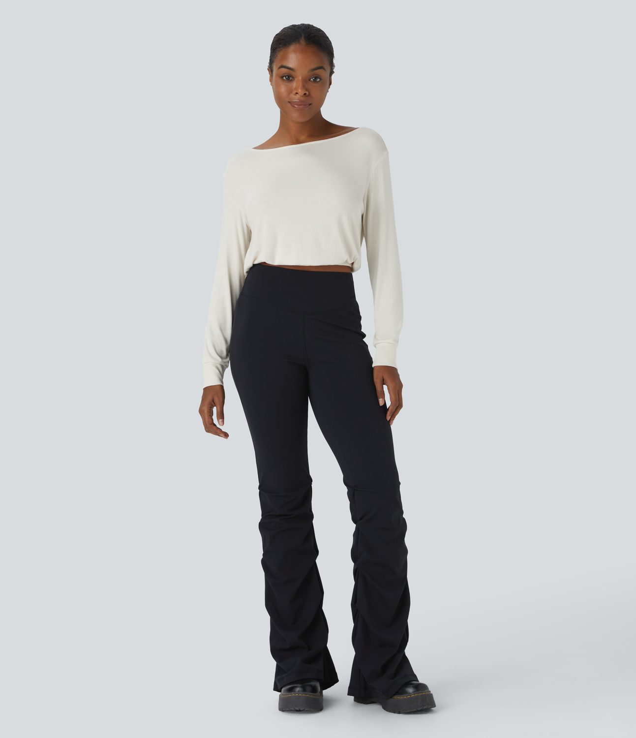 Halara Ribbed Backless Long Sleeve Casual Top Tank Top - Rice Khaki - S golf tops halter top tunic tops sleeveless tops backless top 