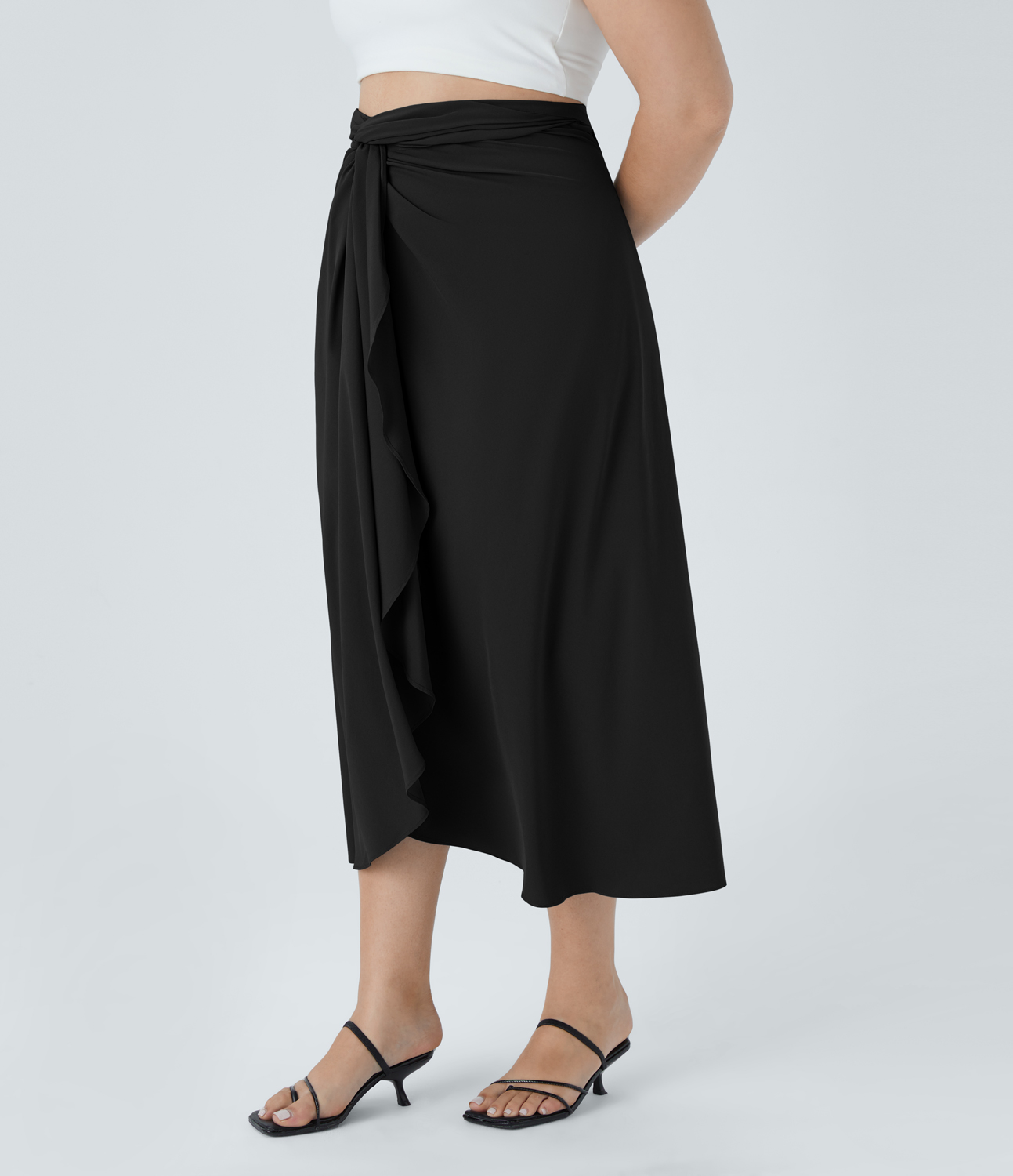 Halara Breezefulв„ў High Waisted Twisted Wrapped Tie Back Quick Dry Resort Plus Size Skirt  - Black - 3X(regular) 