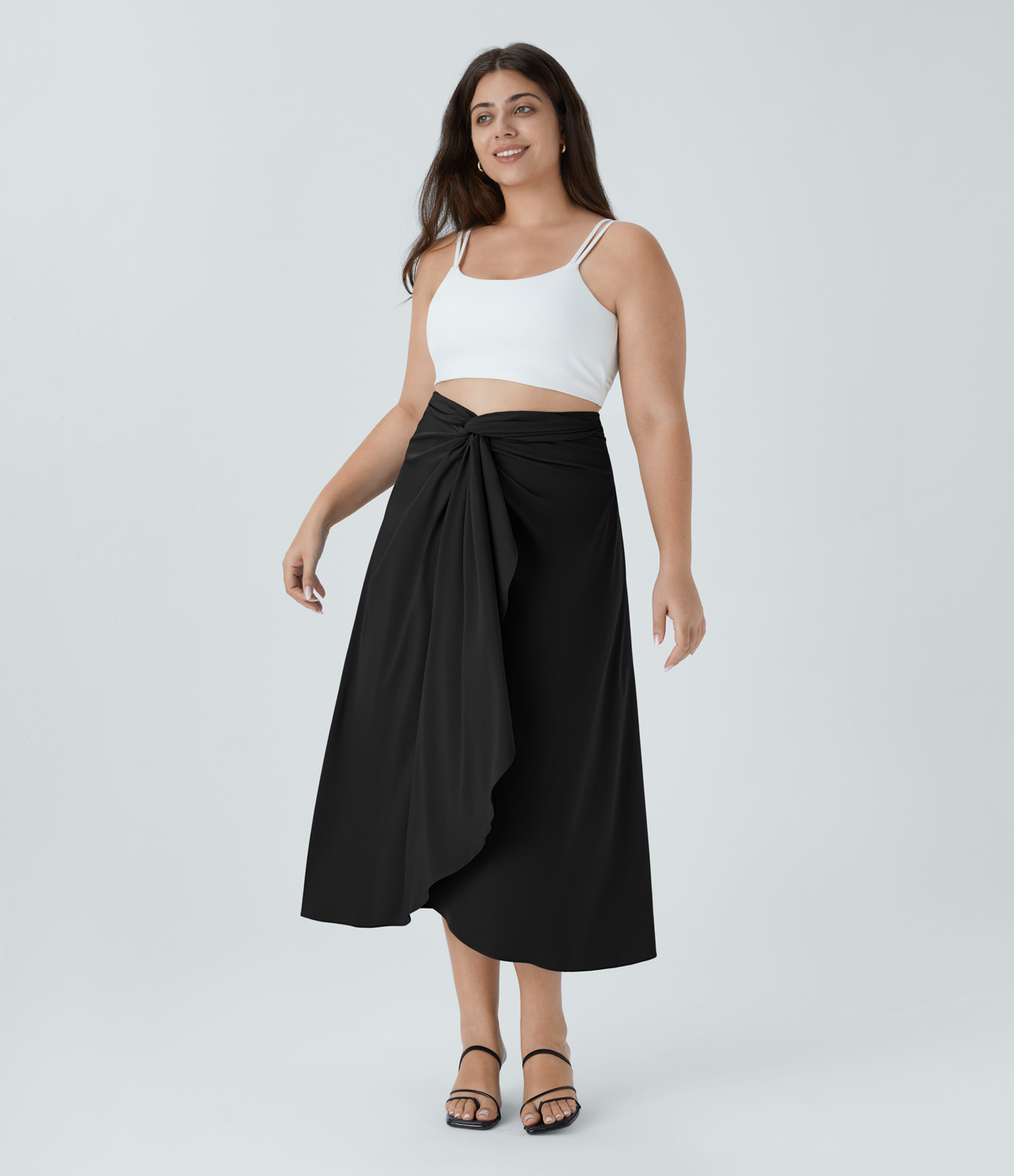 Halara Breezefulв„ў High Waisted Twisted Wrapped Tie Back Quick Dry Resort Plus Size Skirt  - Black - 3X(regular) 