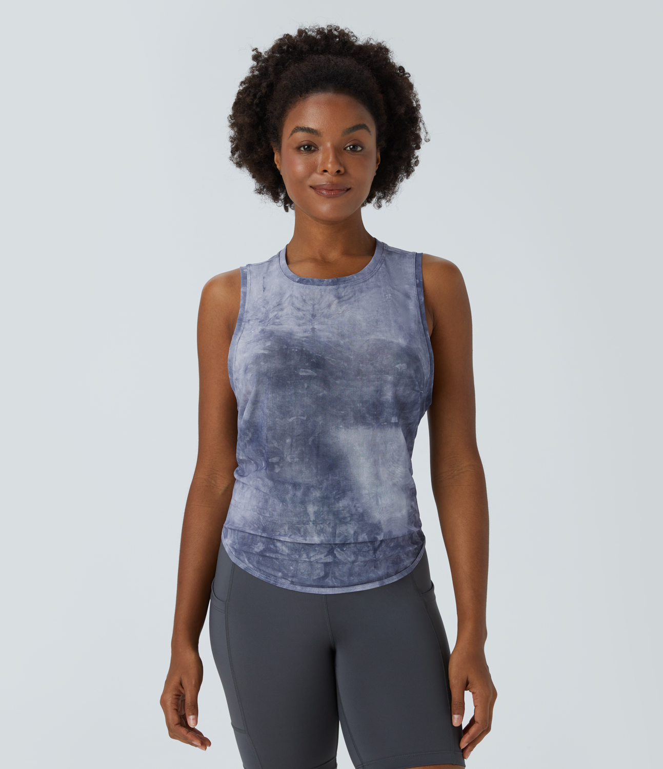 Halara Sheer Sleeveless Split Tie Back Top-No Sports Bra Tank Top - Slate Blue - XL golf tops halter top tunic tops sleeveless tops 