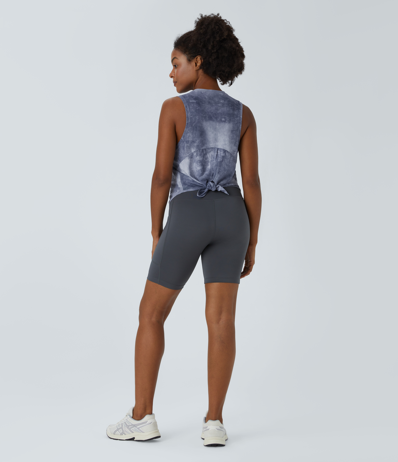 Halara Sheer Sleeveless Split Tie Back Top-No Sports Bra Tank Top - Slate Blue - XL golf tops halter top tunic tops sleeveless tops 