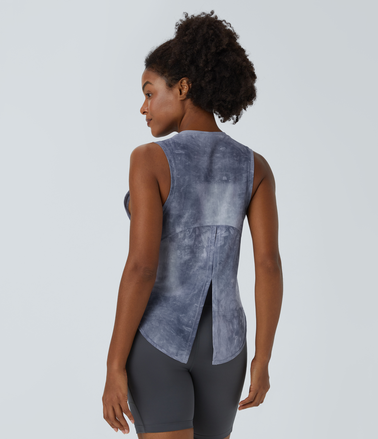 Halara Sheer Sleeveless Split Tie Back Top-No Sports Bra Tank Top - Slate Blue - XL golf tops halter top tunic tops sleeveless tops 