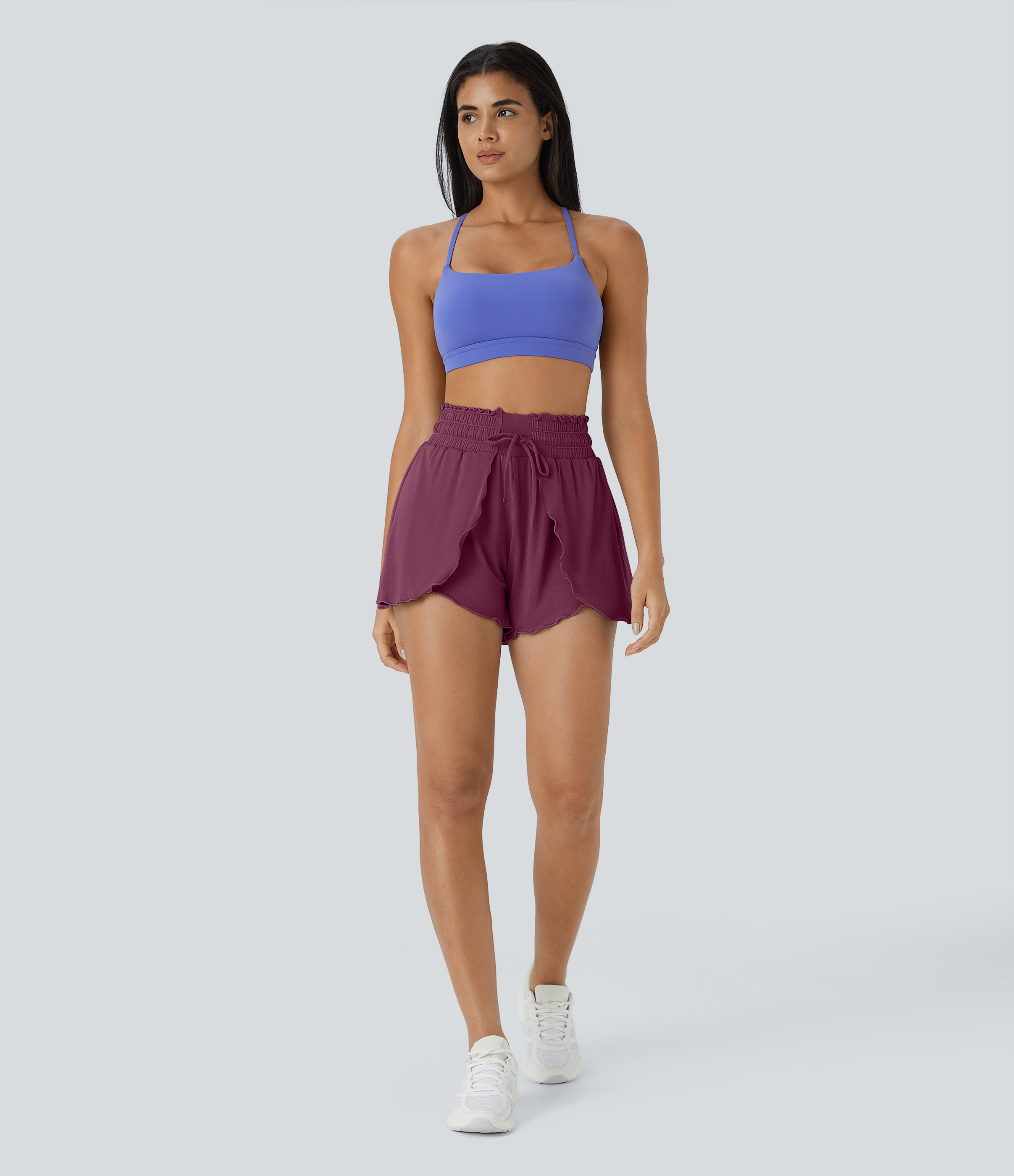 Halara Frill High Waisted Elastic Waistband Drawstring Flowy Stacked Casual Shorts 3