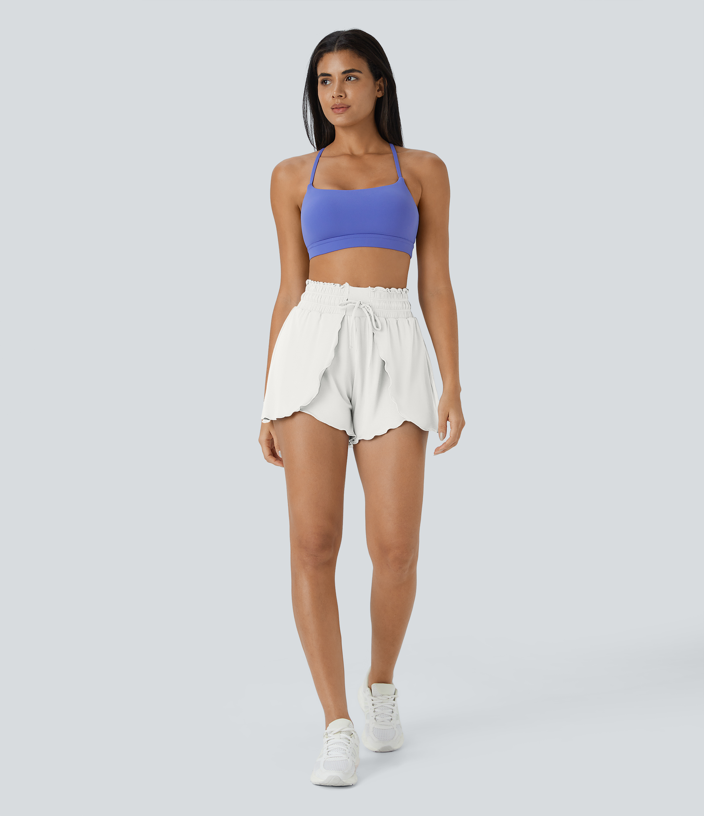 Halara Frill High Waisted Elastic Waistband Drawstring Flowy Stacked Casual Shorts 3