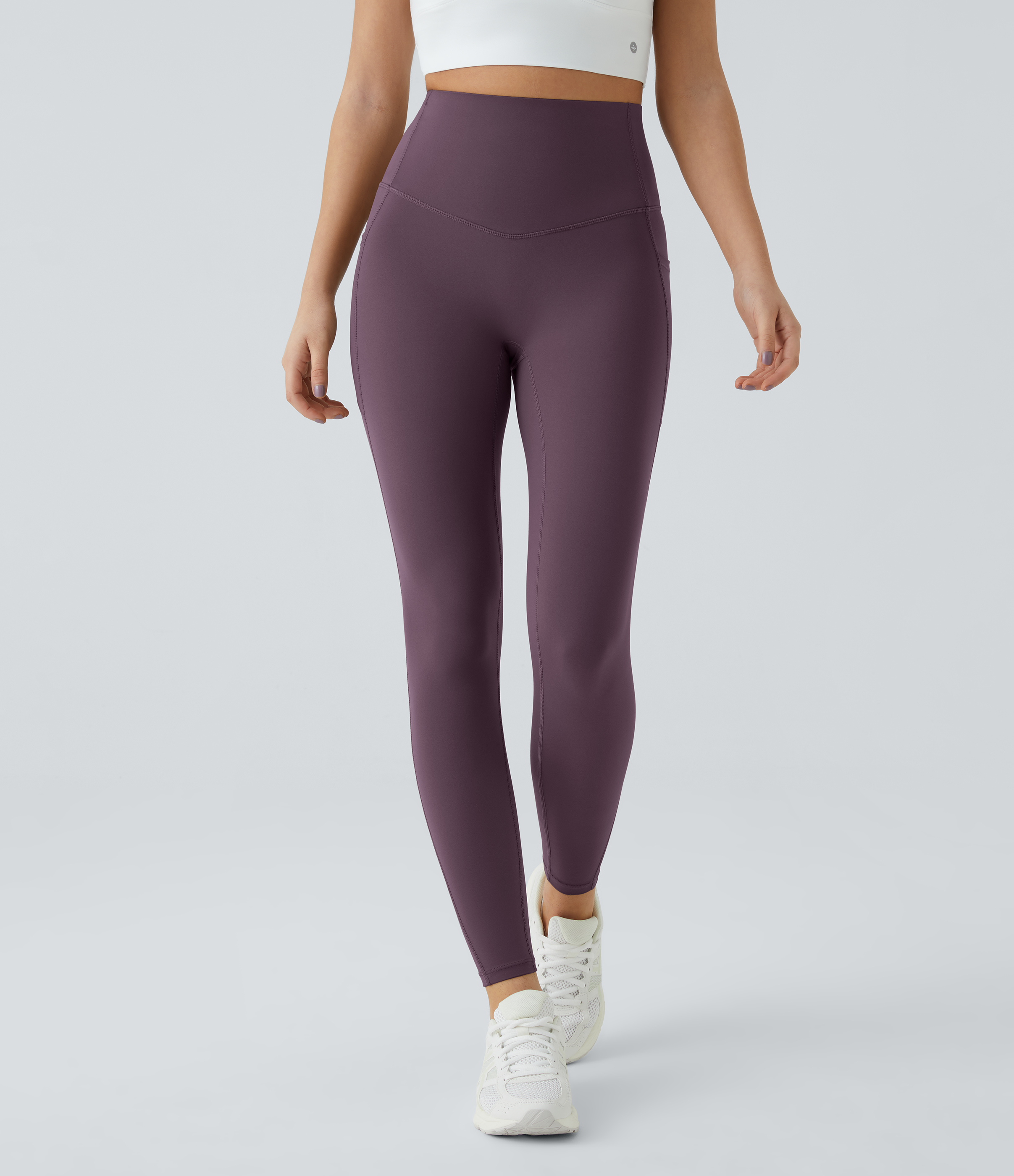 Halara SoCinched High Waisted Tummy Control Side Pocket Shaping Training UltraSculpt Leggings  - Night`s Purple - M(full_length) gym leggings 