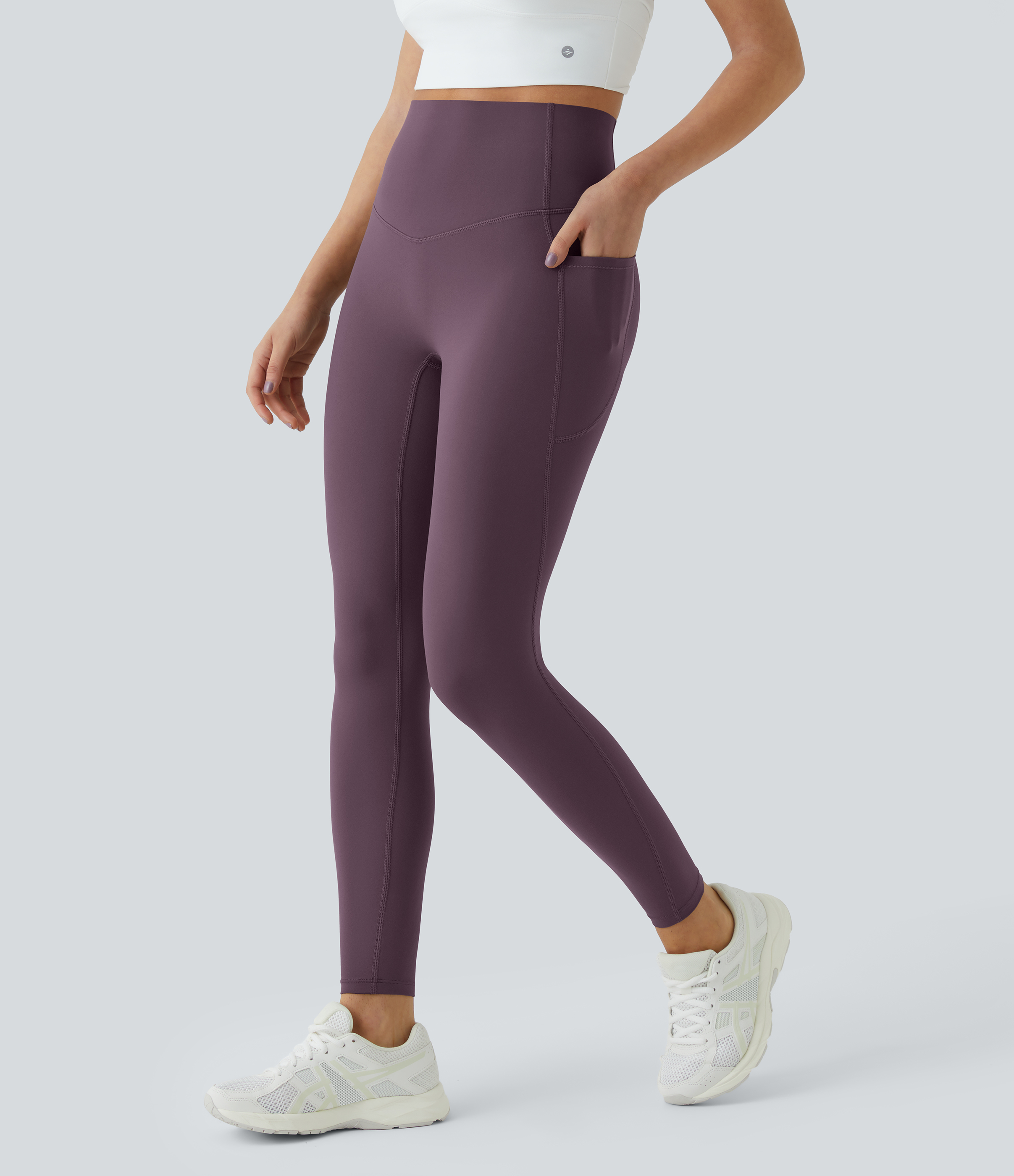 Halara SoCinched High Waisted Tummy Control Side Pocket Shaping Training UltraSculpt Leggings  - Night`s Purple - M(full_length) gym leggings 