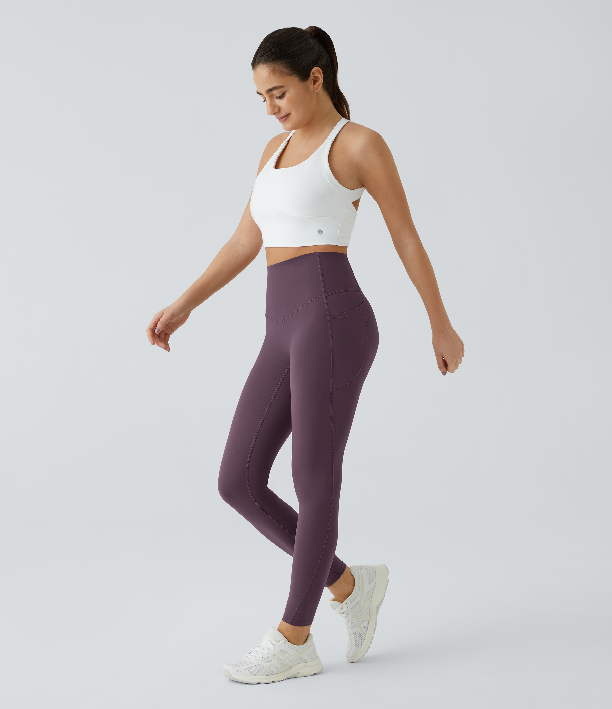 Halara SoCinched High Waisted Tummy Control Side Pocket Shaping Training UltraSculpt Leggings  - Night`s Purple - M(full_length) gym leggings 