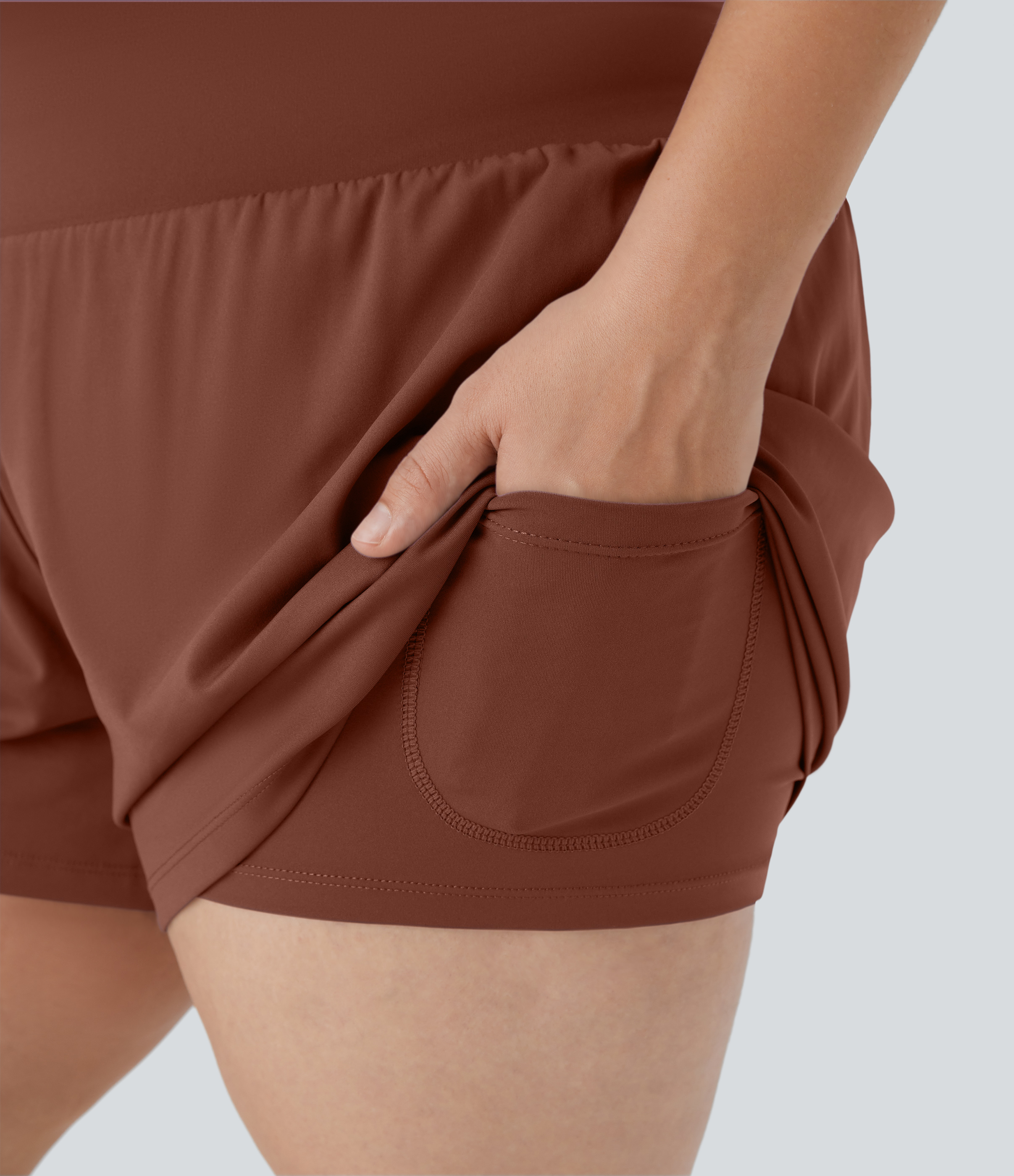 Halara Super High Waisted Back Pocket & Side Hidden Pocket 2-in-1 Yoga Plus Size Shorts 4``-Longer Length  - Sequoia - 1X(Long) 