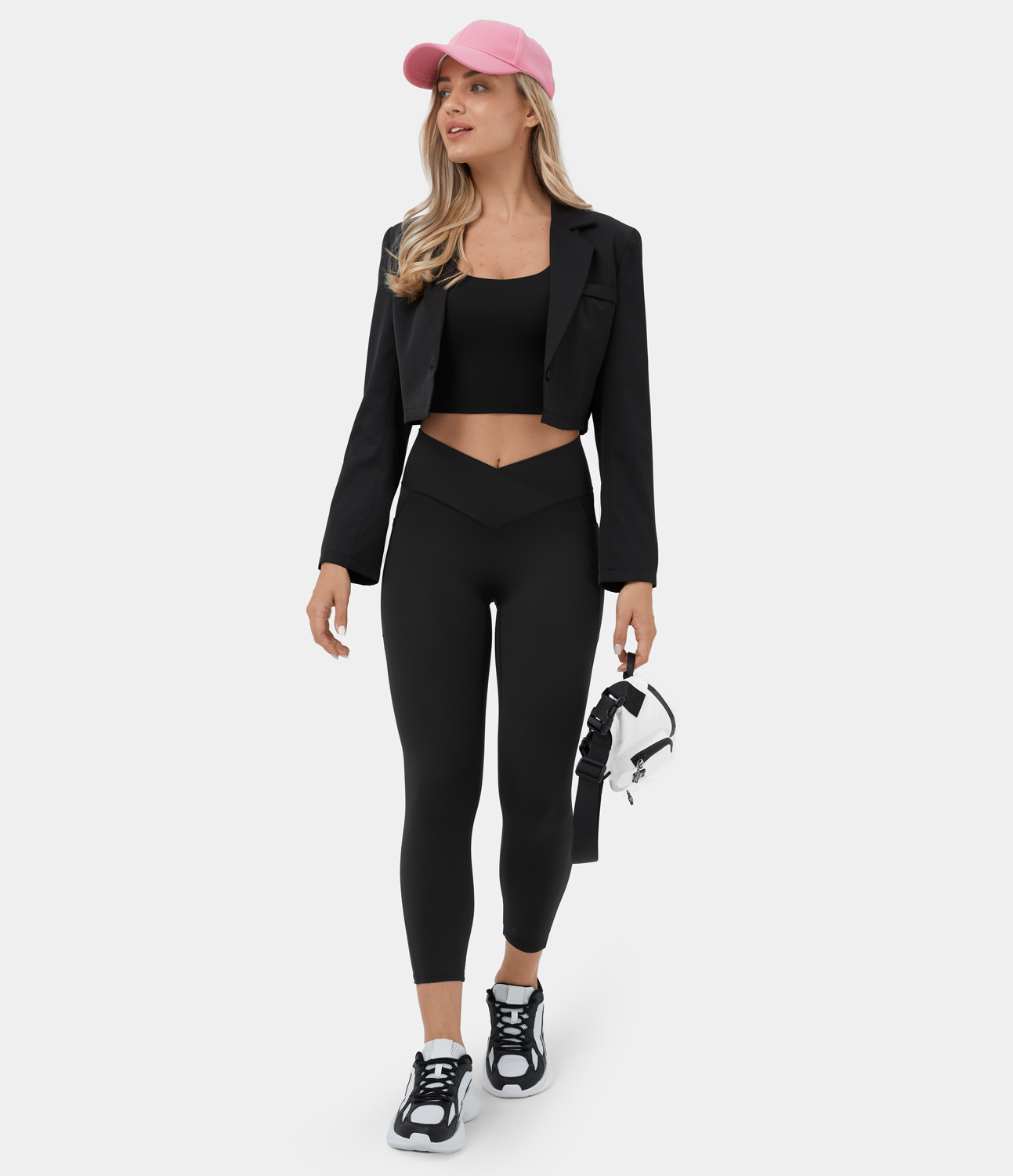 Halara Softlyzeroв„ў High Waisted Crossover Side Pocket Yoga Capri Leggings  - Black - L gym leggings leggings with pockets 