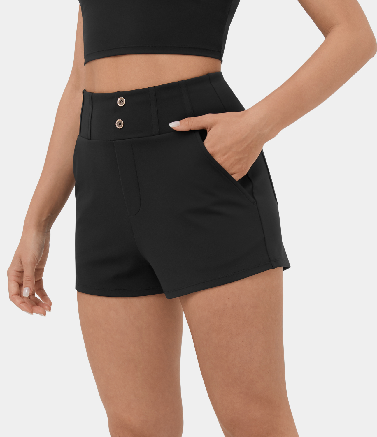 

Halara Super High Waist Corset Button Pocket Casual Shorts 2" Gym Short - Black -  booty shorts compression shorts yoga shorts